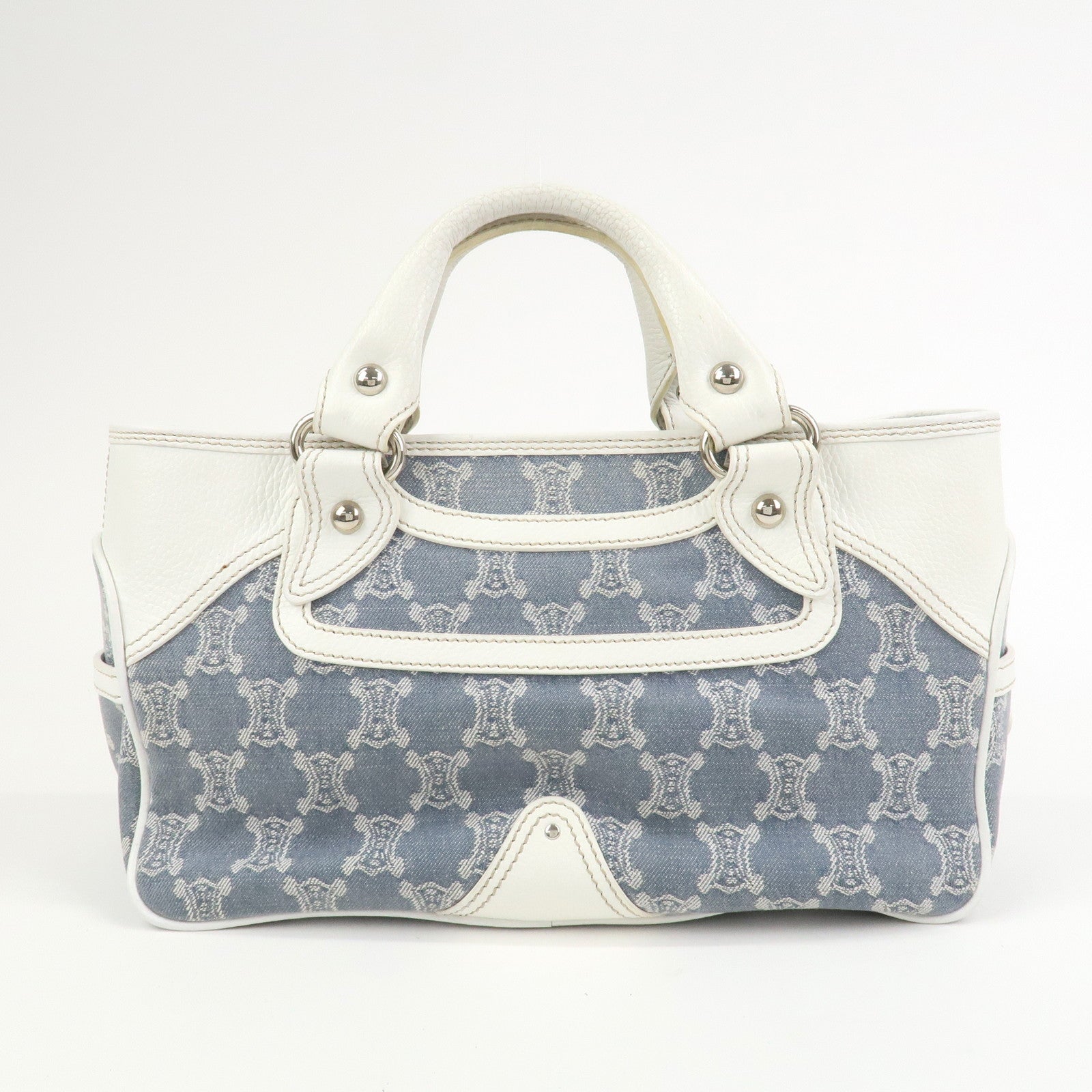 CELINE Macadam Canvas Leather Boogie Bag Hand Bag Light Blue White