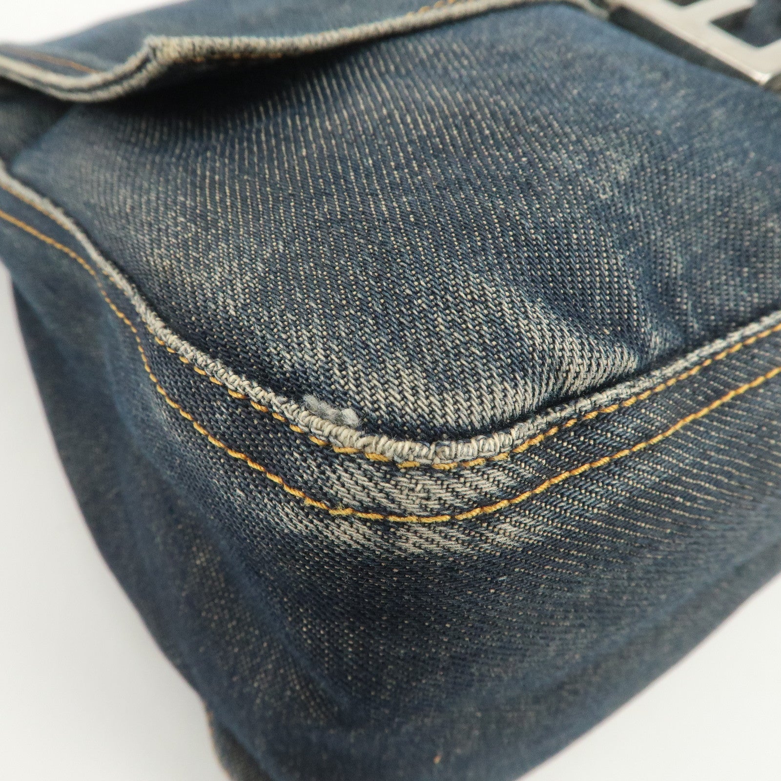 FENDI Mamma Baguette Denim Leather Shoulder Bag Hand Bag 26325