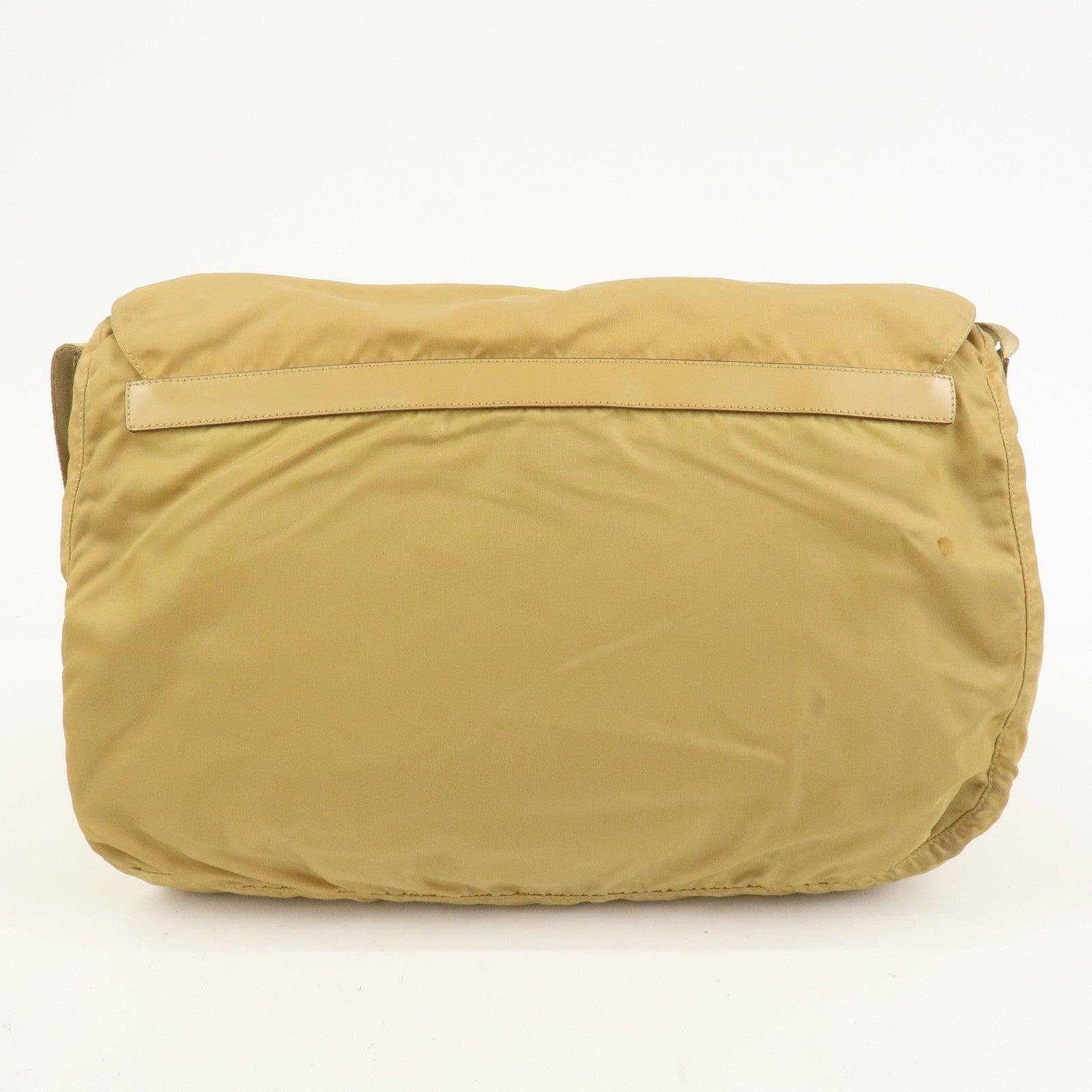 PRADA Triangle Logo Nylon Leather Shoulder Bag Crossbody Bag Beige