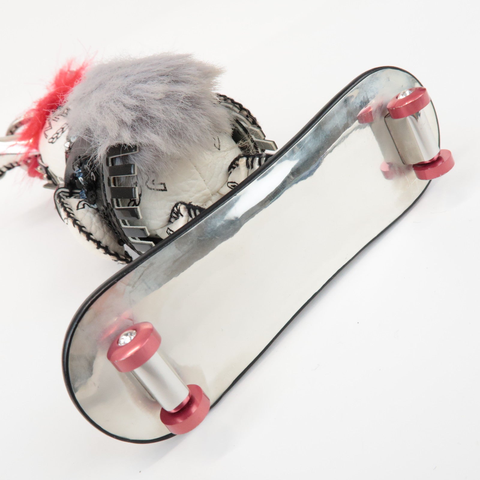 MCM Rabbit Skateboard Leather Metal Key Holder Ivory Black