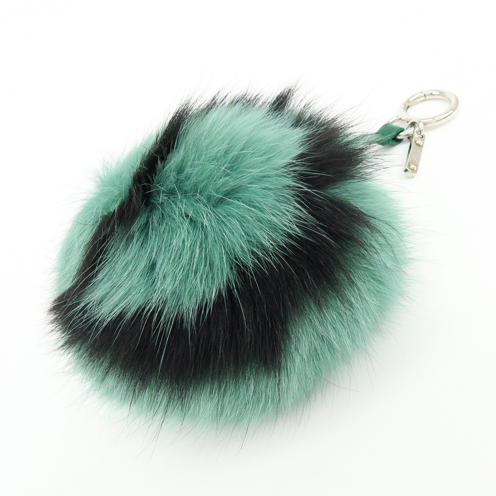 FENDI Pom Pom Fur Metal Key Chain Bag Charm Initial D Green 7AR259