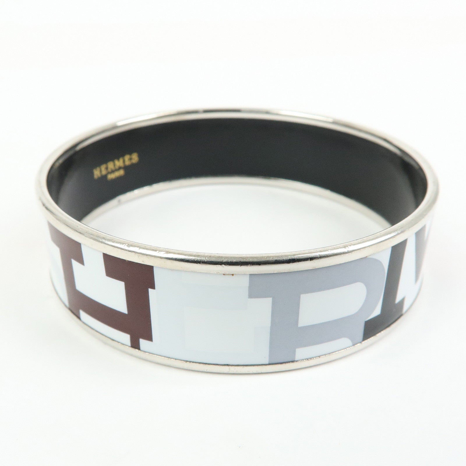 HERMES Email GM Plated Bangle Bracelet White Black Red