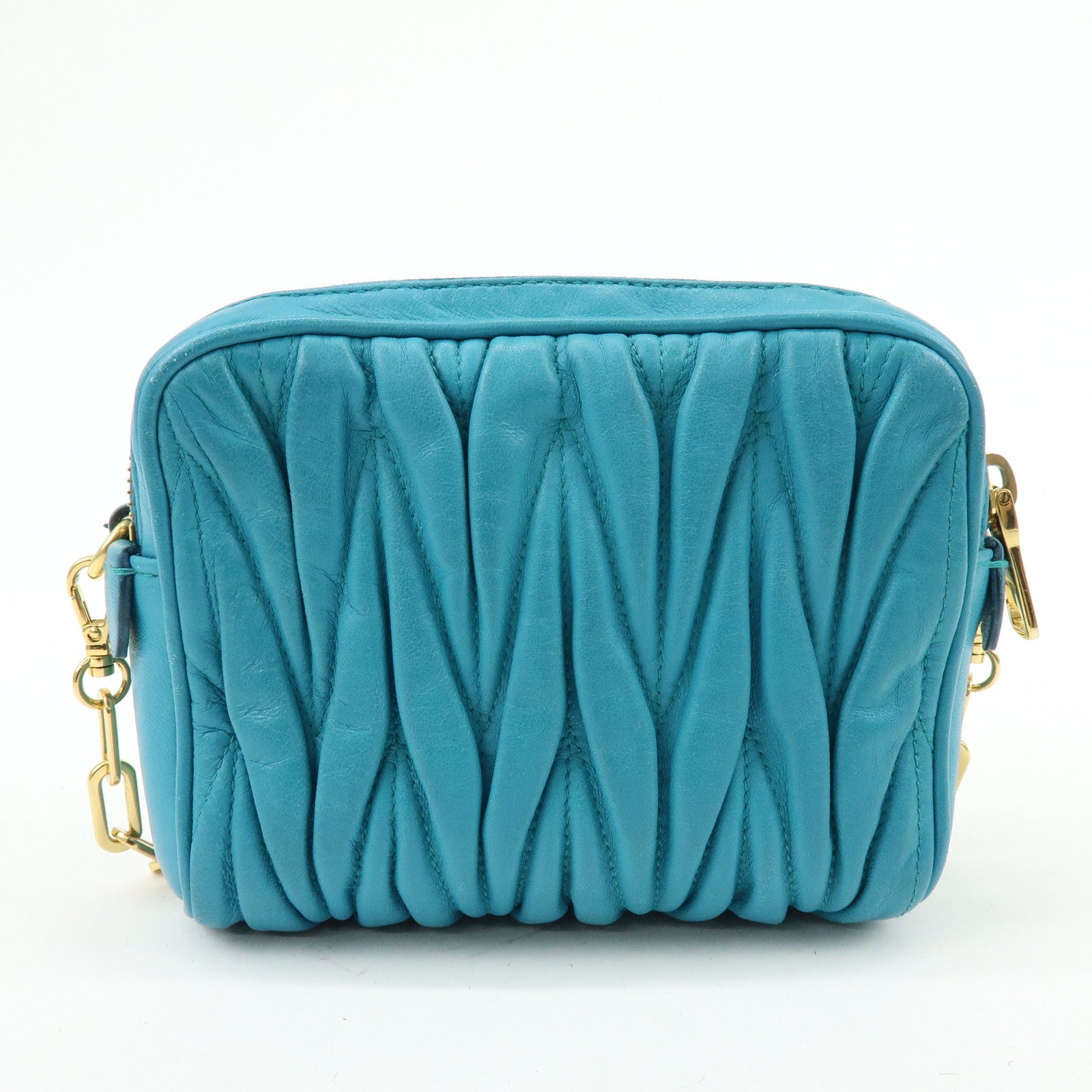 MIU MIU Matelasse Leather 2Way Bag Hand Shoulder Bag Blue RT0543