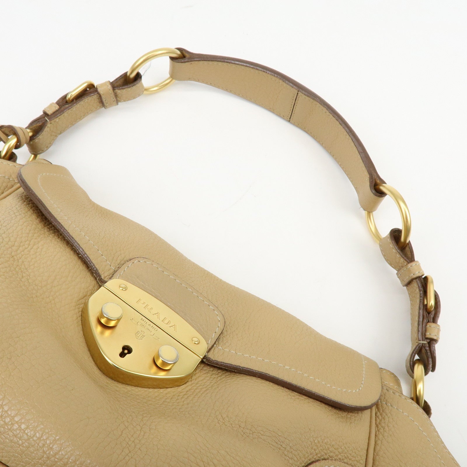 PRADA Logo Leather Shoulder Bag Hand Bag Light Brown BR3869