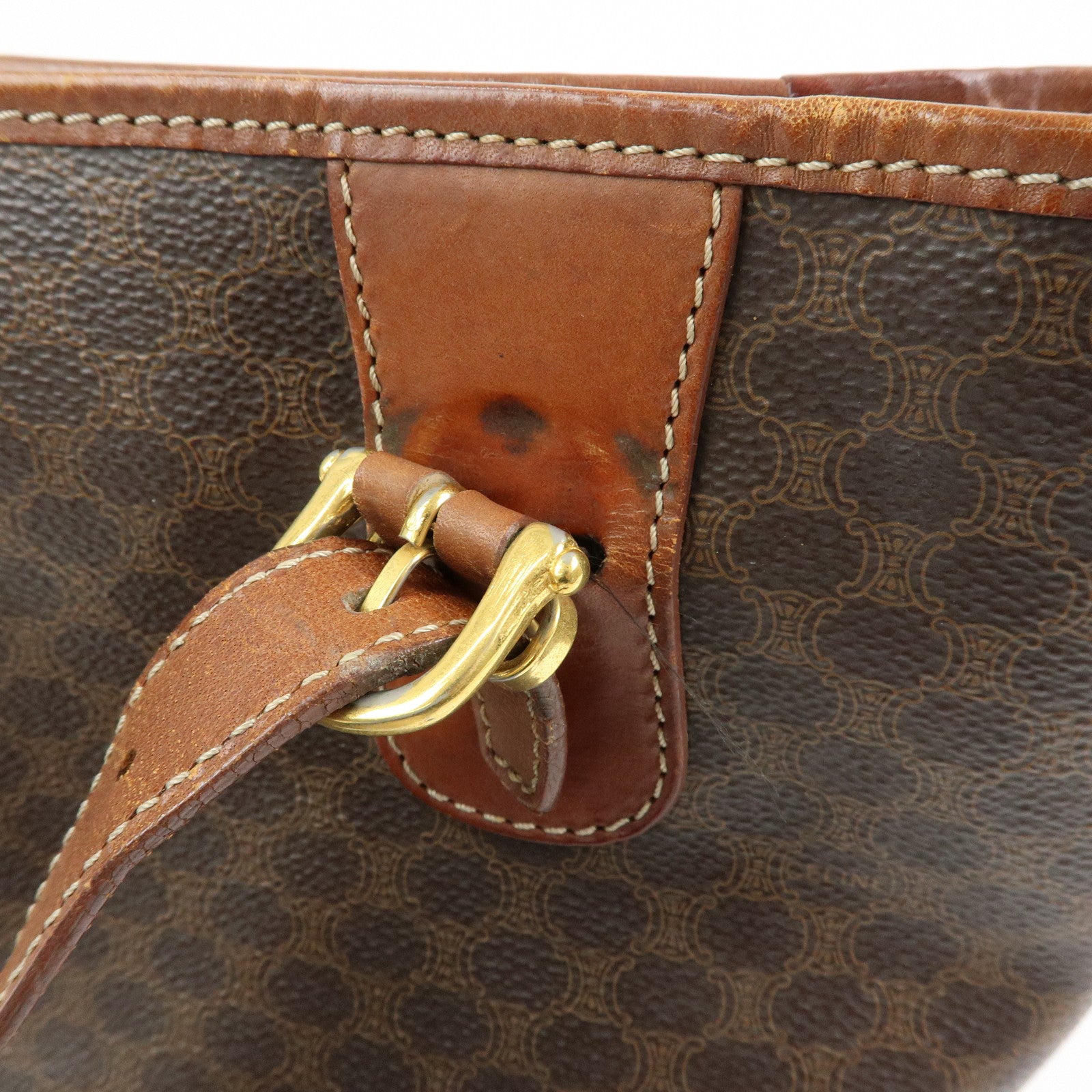 CELINE Macadam PVC leather Tote Bag Hand Bag Shoulder Bag Brown