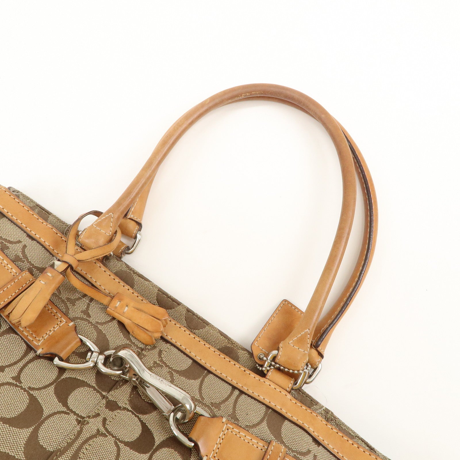 COACH Signature Set Of 2 Canvas Leather Hand Bag Brown Navy