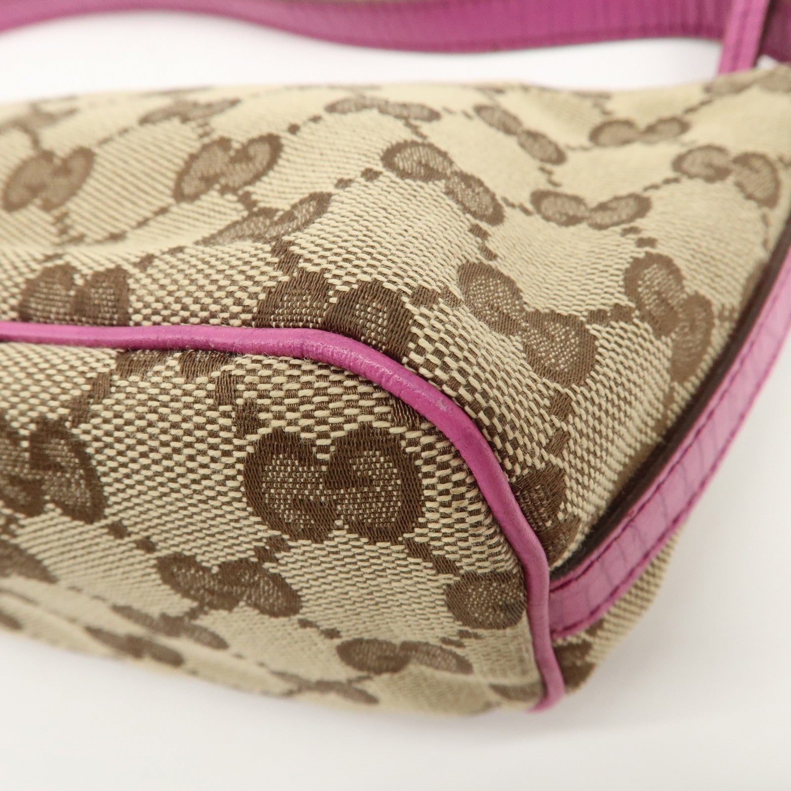 GUCCI Boat Bag Sherry GG Canvas Leather Hand Bag Pouch Brown 141809