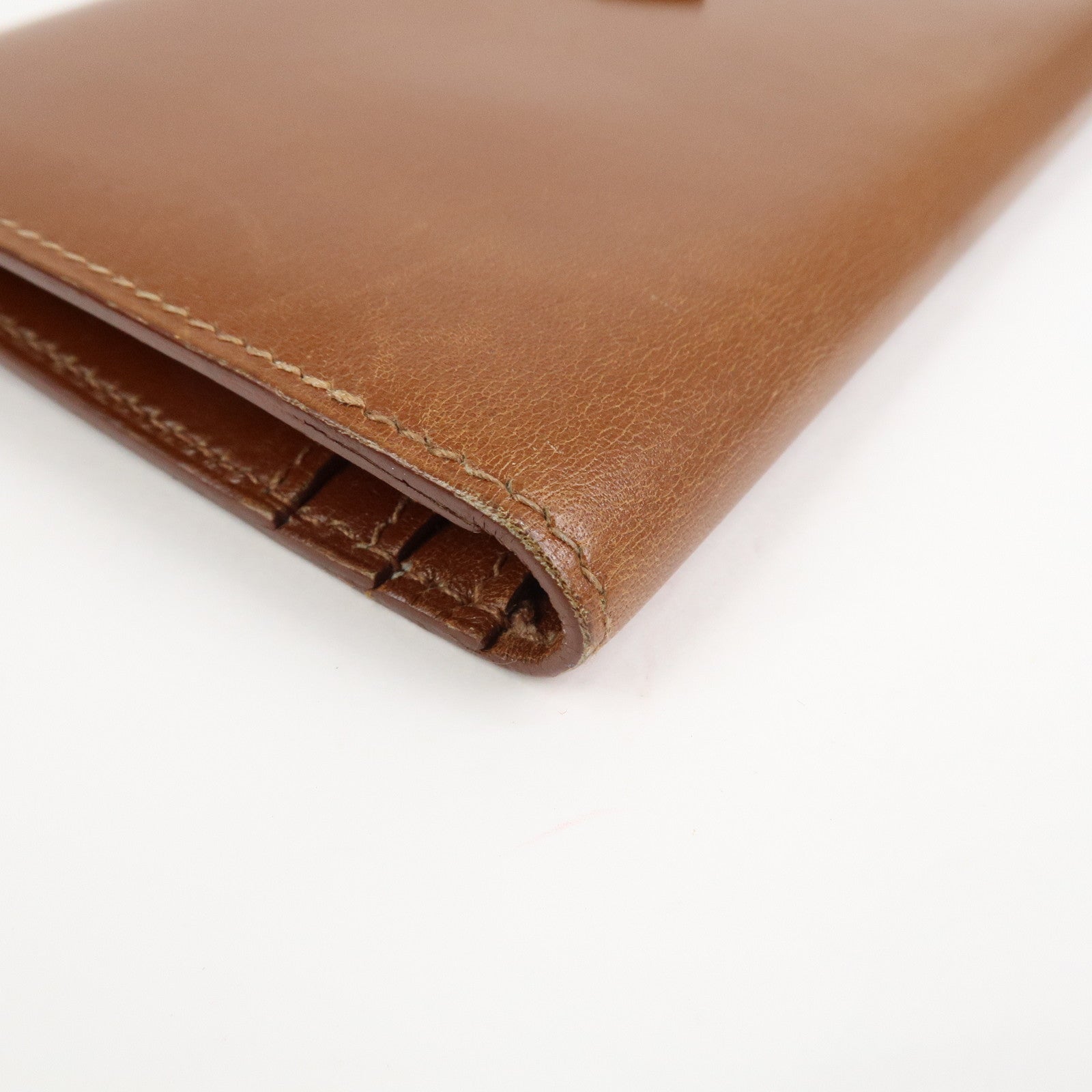 HERMES Bearn Classic Box Calf □O Stamped Bi-Fold Long Wallet Brown