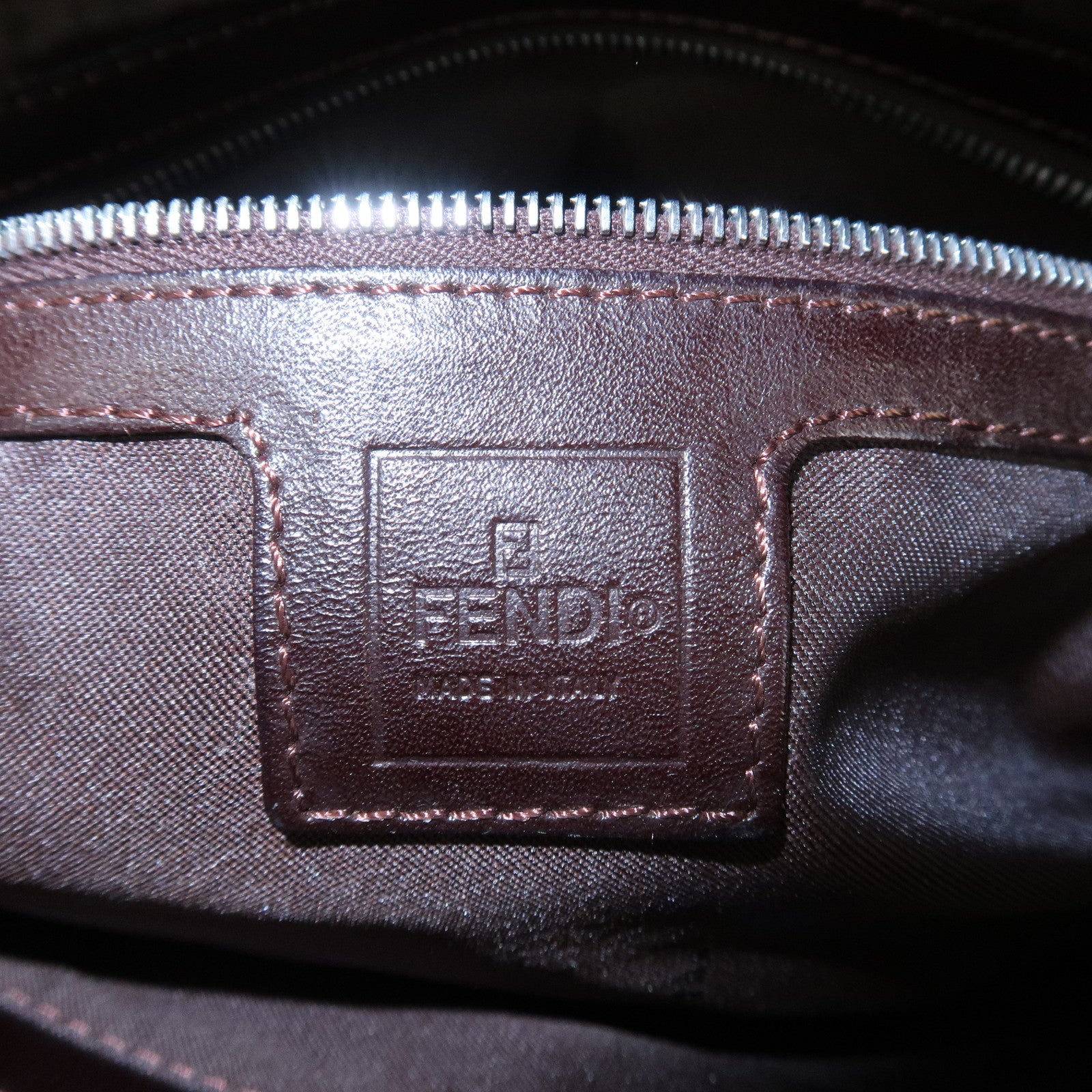 FENDI Zucca Canvas Leather Shoulder Bag Brown Black 26566