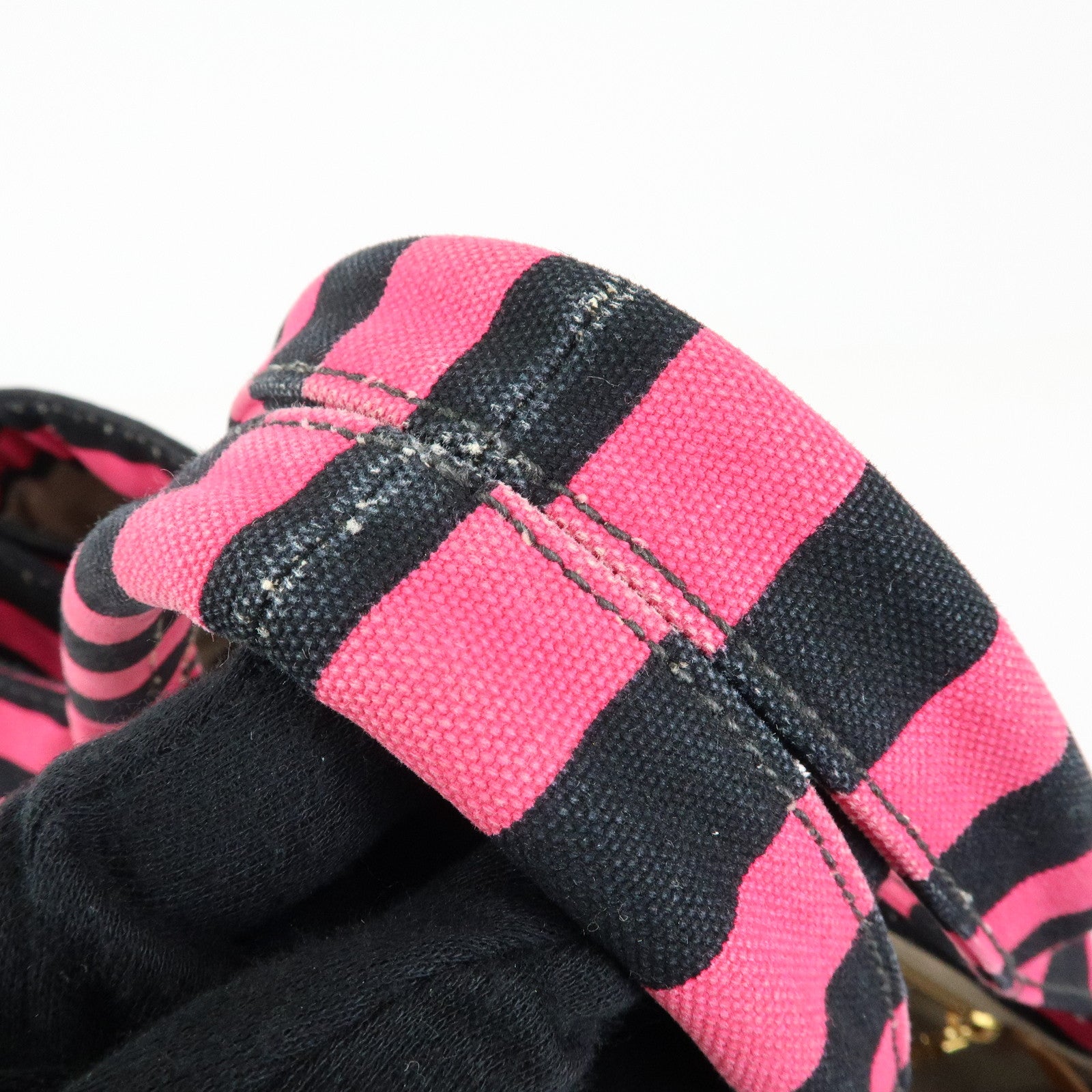 PRADA Canapa Large Triangle Logo Tote Bag Striped Pink Black B1872B