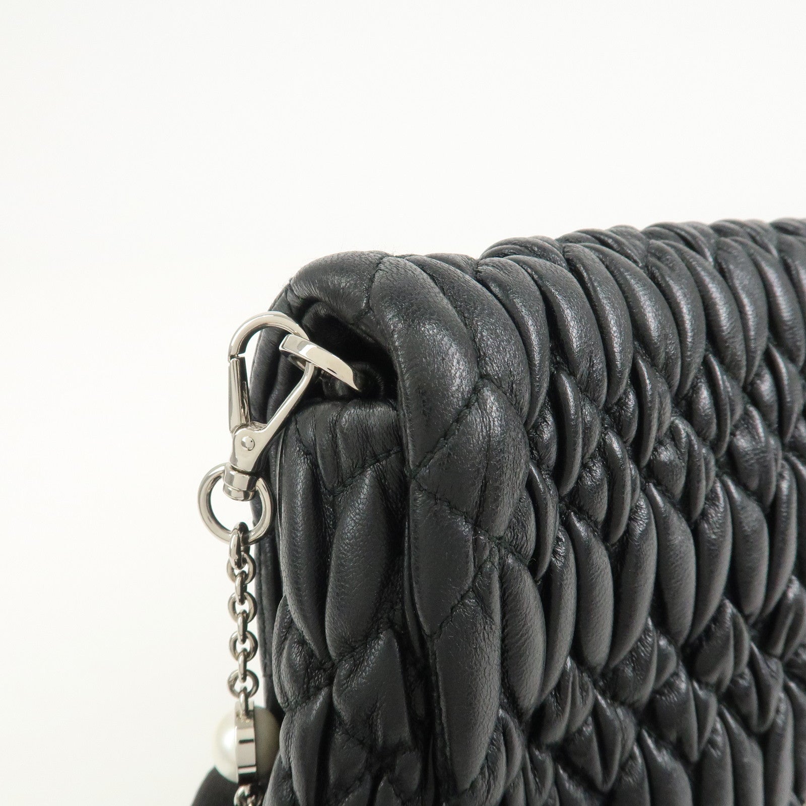 MIU MIU Matelasse Leather Chain Shoulder Bag Black 5BP079