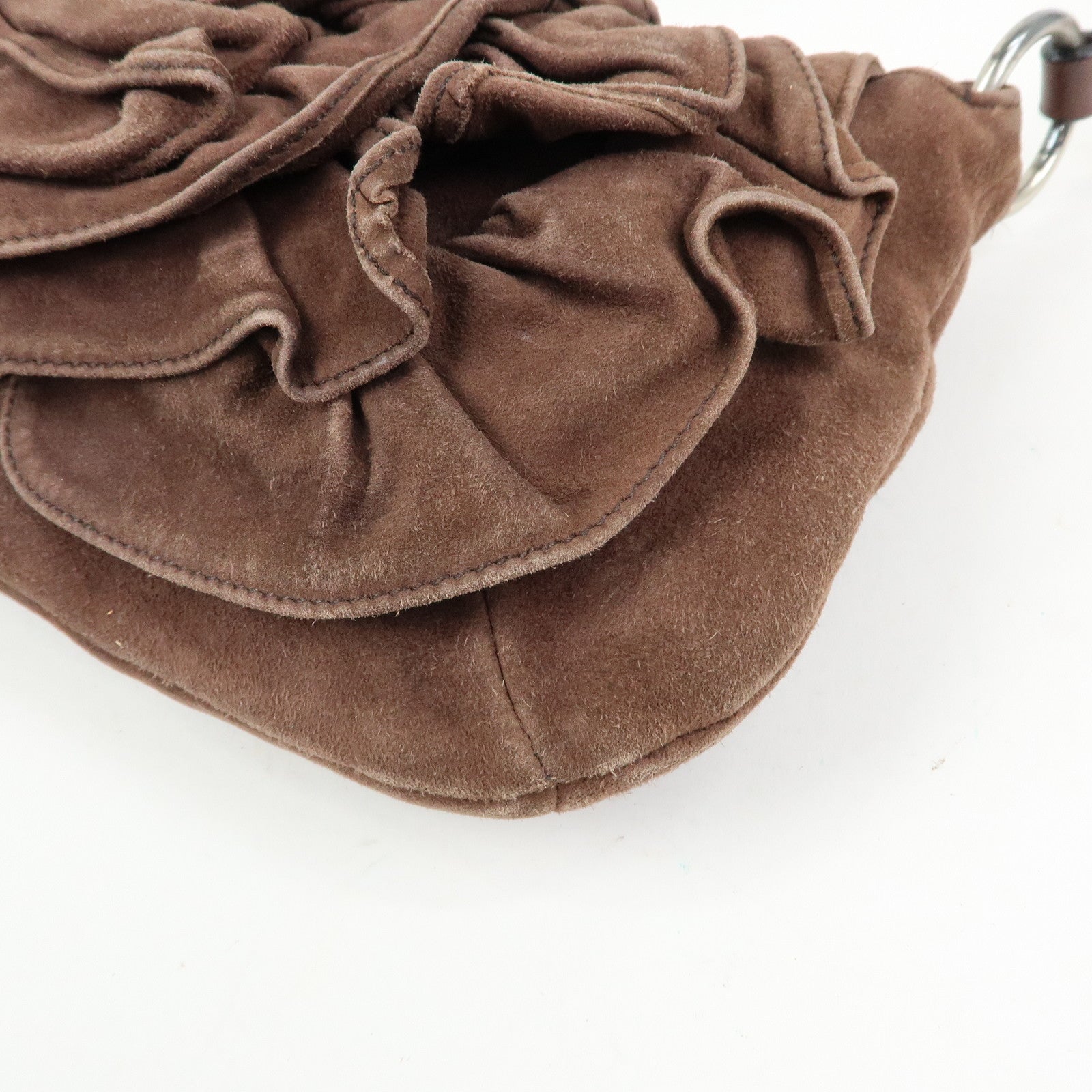 SAINT LAURENT PARIS YSL Naja Flower Suede Shoulder Bag Brown