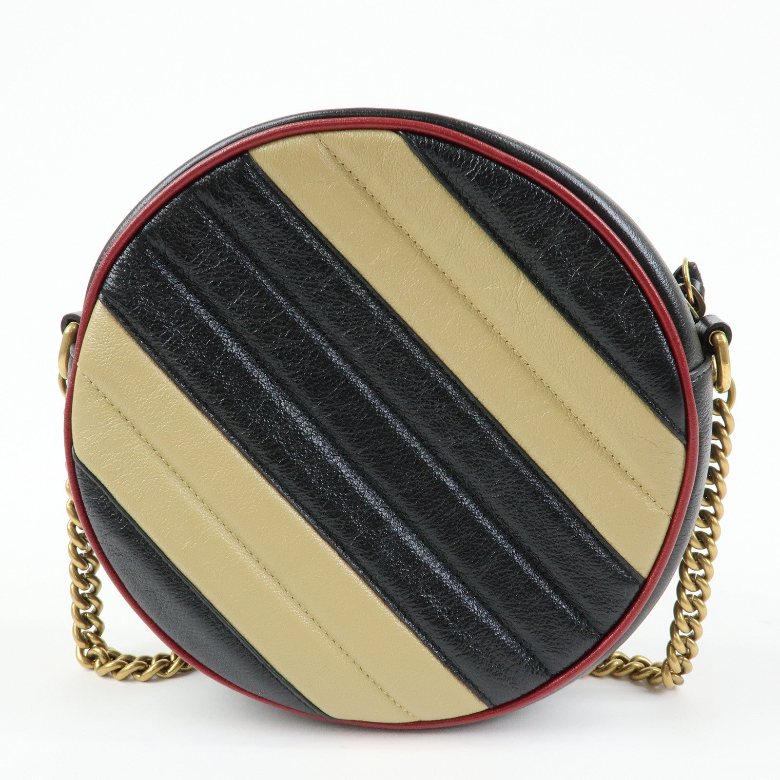 GUCCI GG Marmont Leather Chain Shoulder Bag Black Beige 550154