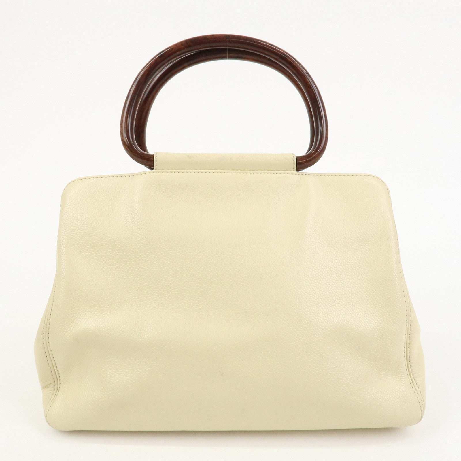 CHANEL COCO Mark Caviarskin Hand Bag Ivory Brown