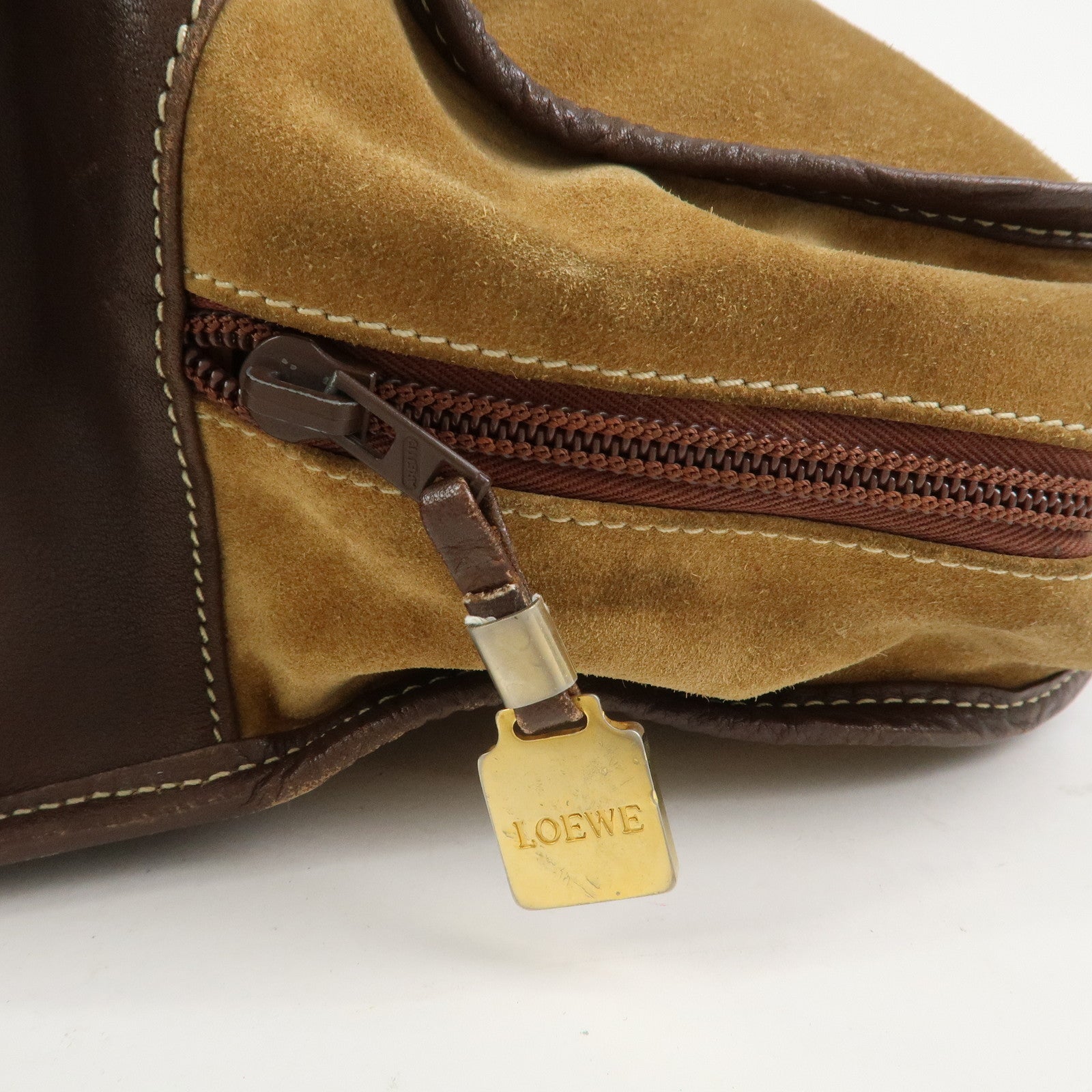 LOEWE Anagram Logo Amazona 32 Suede Hand Bag Boston Bag Camel