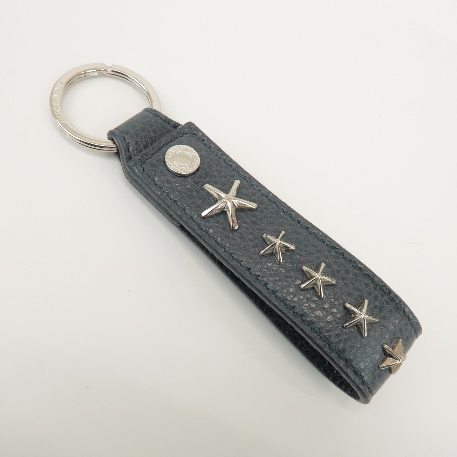 JIMMY CHOO Leather Bag Charm Key Chain Star Motif Navy