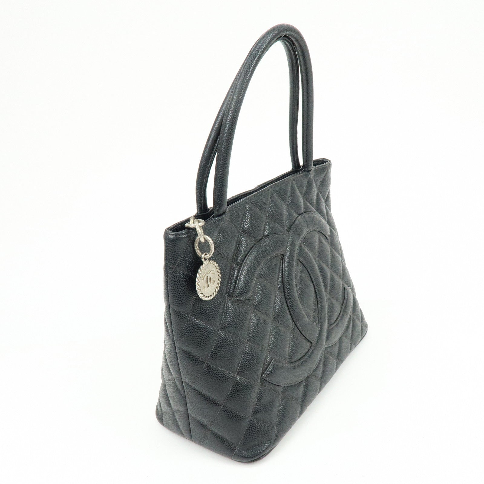CHANEL Matelasse COCO Mark Medallion Tote Bag Hand Bag Black A01804