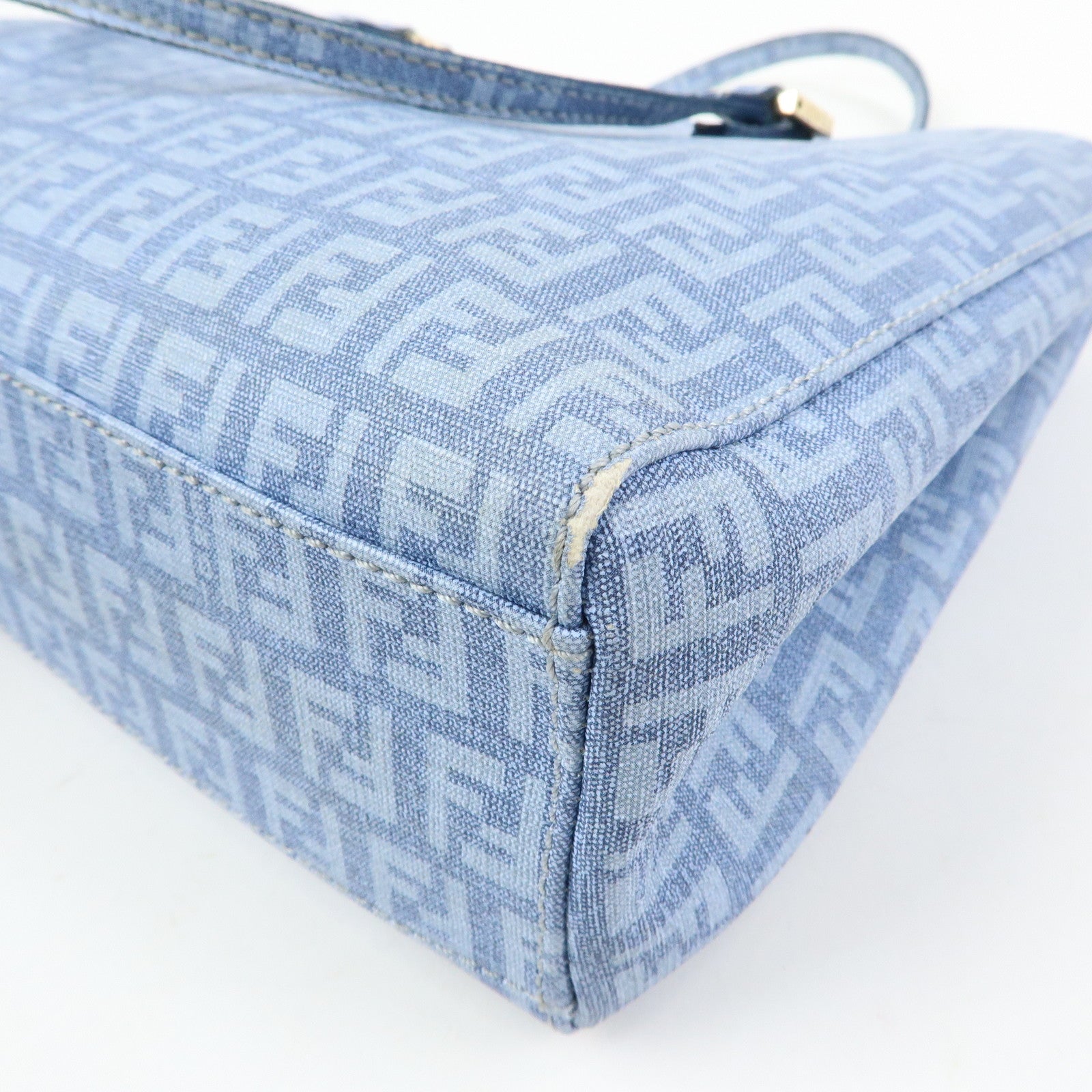 FENDI Logo Zucchino PVC Hand Bag Tote Bag Light Blue 8BH132
