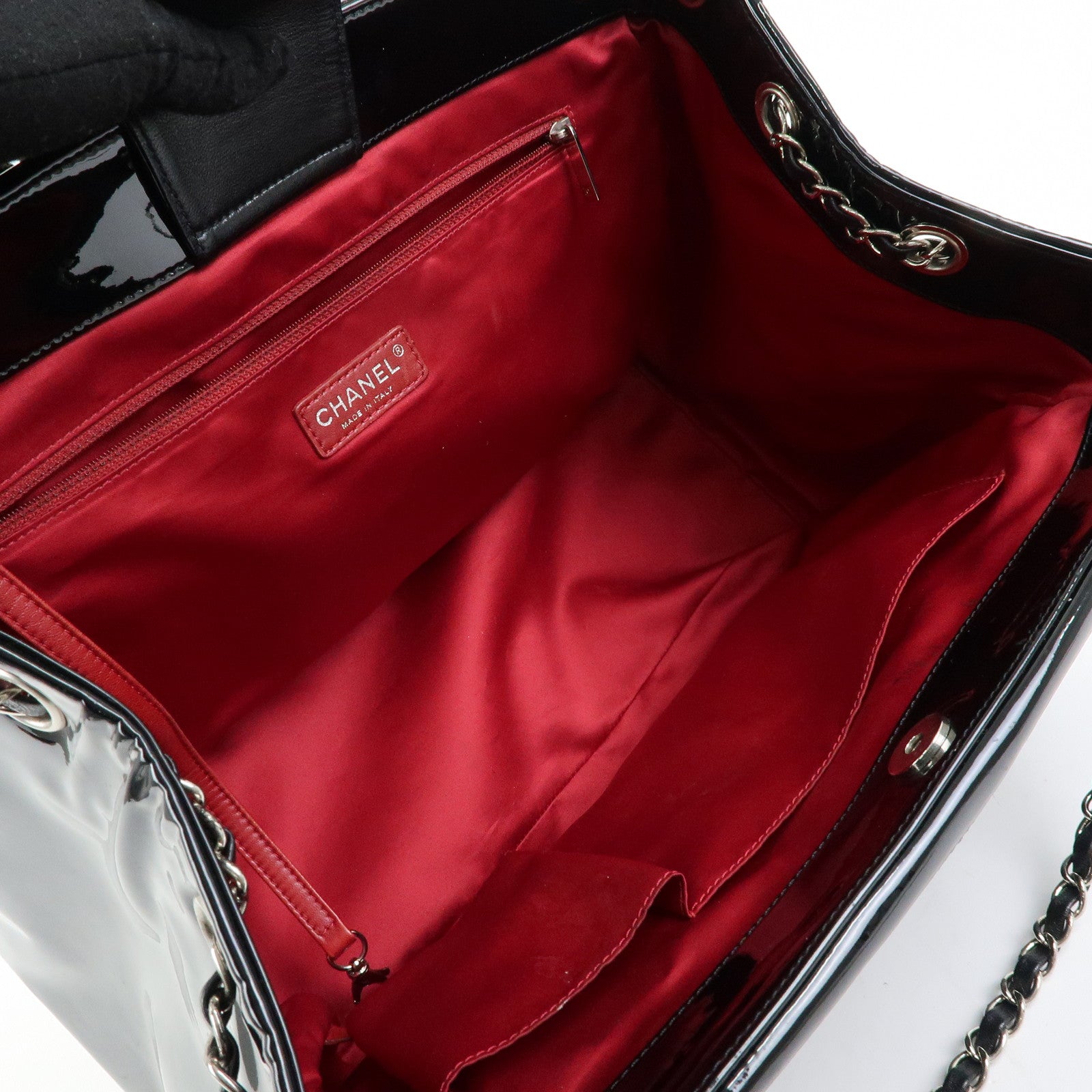 CHANEL COCO Mark Patent Leather Lamb Skin Tote Bag Hand Bag Black