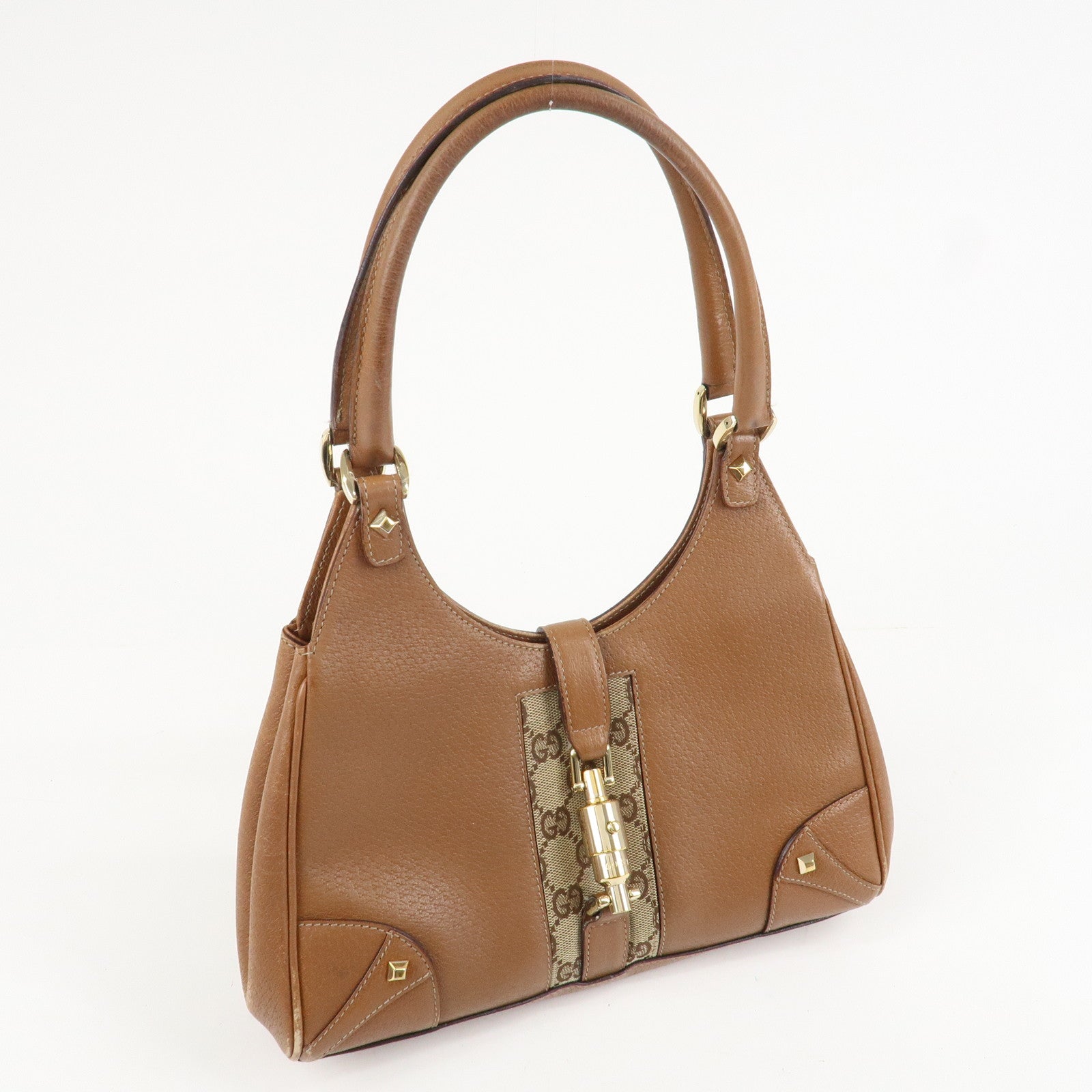 GUCCI New Jackey GG Canvas Leather Shoulder Bag Brown 124407 Used