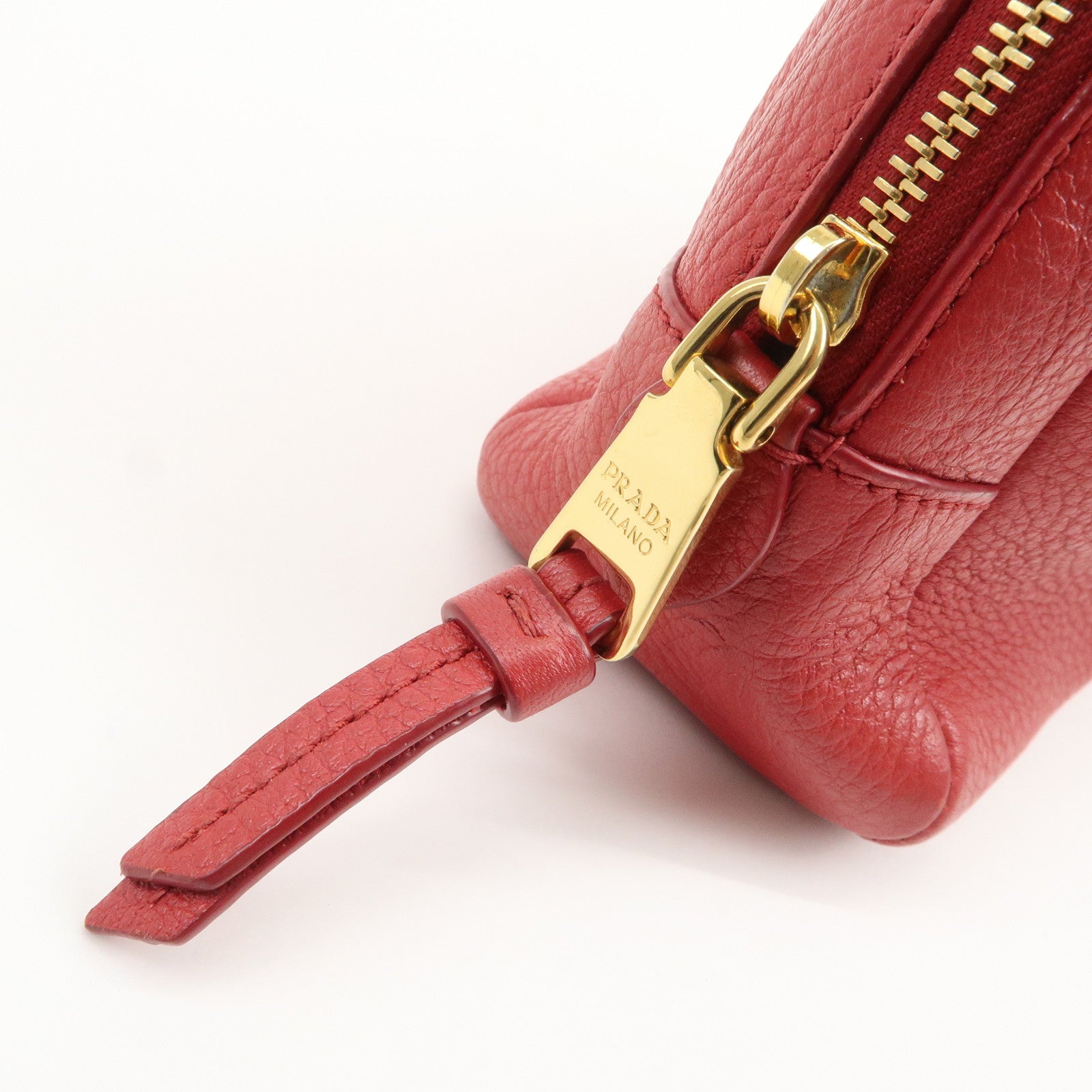 PRADA Logo Leather Pouch Cosmetic Pouch Red