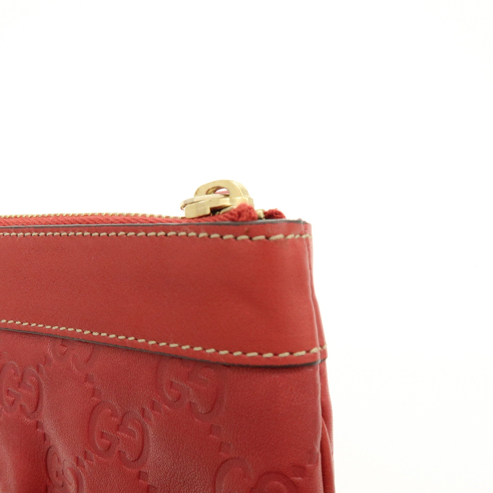 GUCCI Guccissima Leather Cosmetic Case Pouch Wrist Bag Red 203650