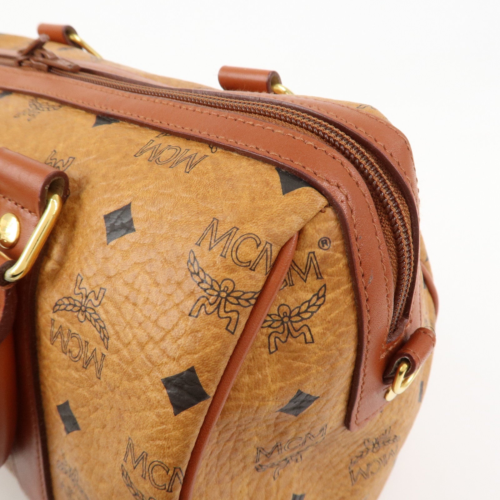 MCM Visetos Logo Leather 2WAY Bag Hand Bag Shoulder Bag Brown