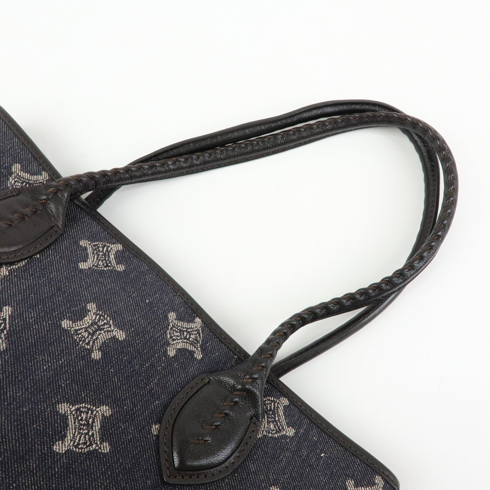 CELINE Macadam Denim Leather Tote Bag Indigo Blue Brown