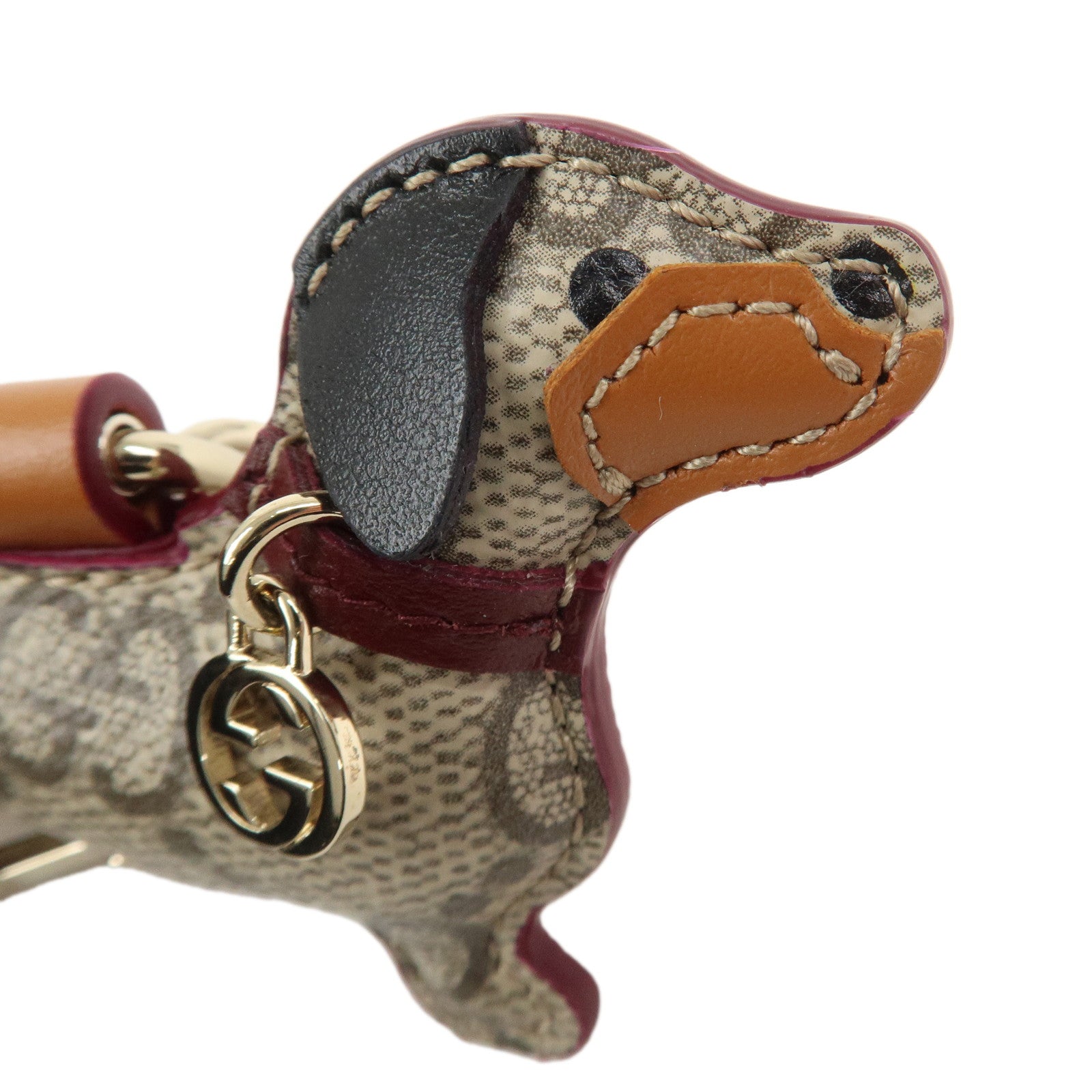 GUCCI GG Emblem Interlocking G Dog Shape Bag Charm Key Chain Beige
