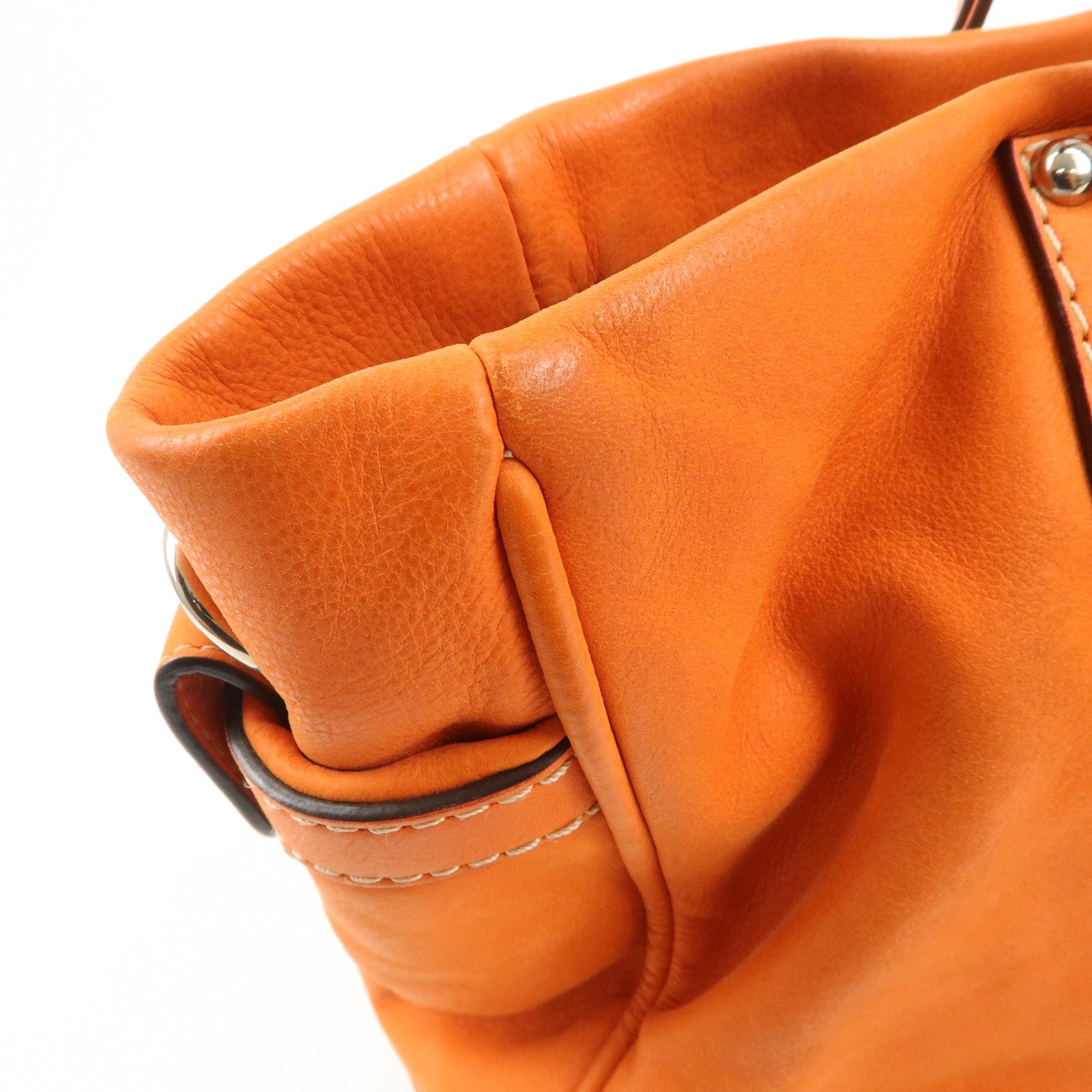 LOEWE Anagram Bolso Leather Tote Bag Shoulder Bag Orange Used