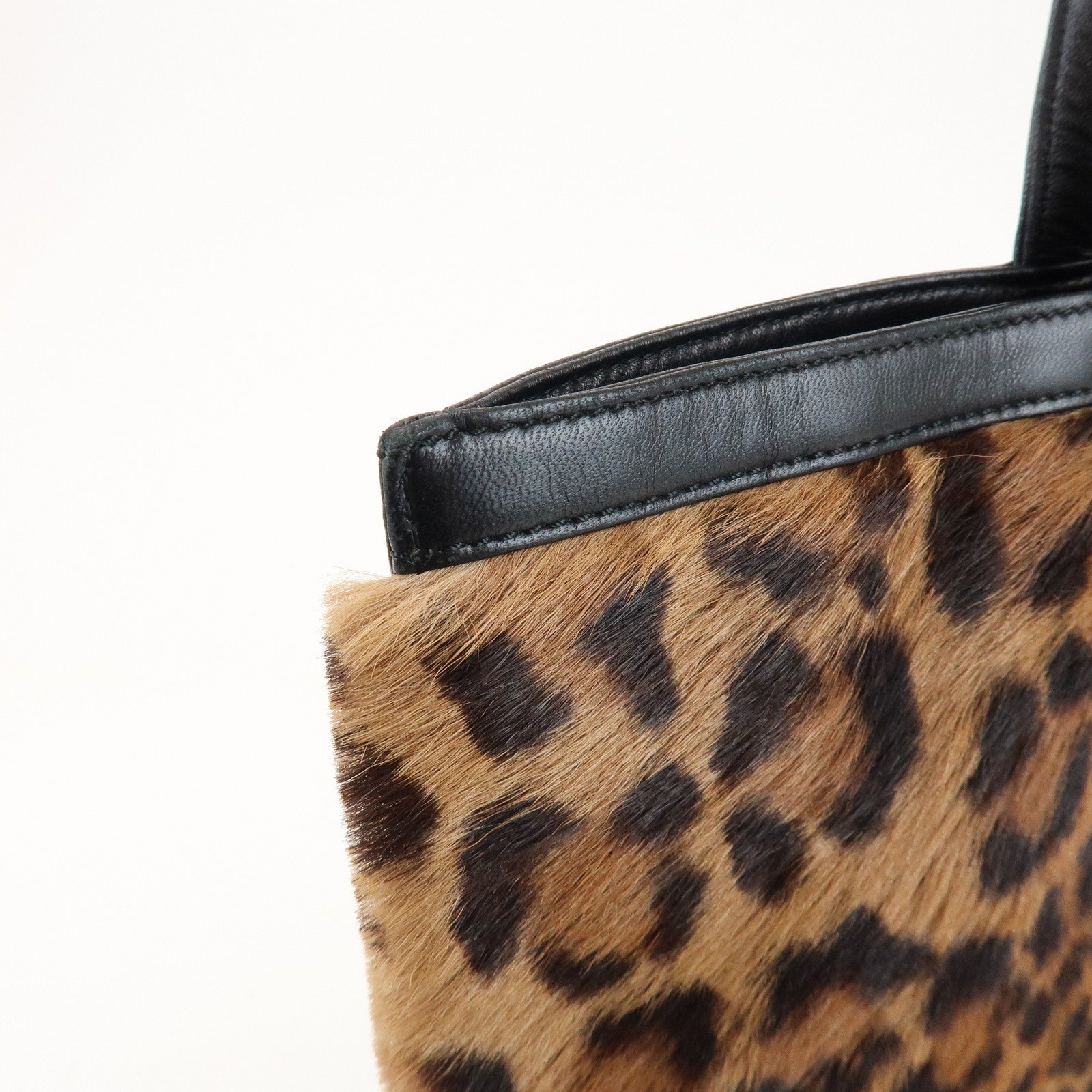 LOEWE Unborn Calf Leather Tote Bag Hand Bag Brown Black