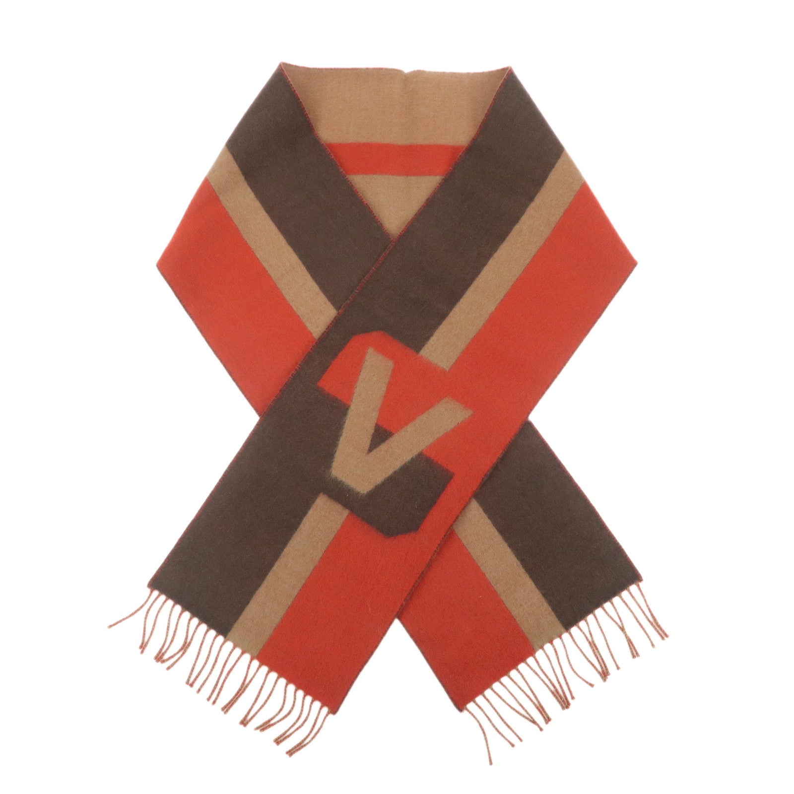 Louis Vuitton Wool Cashmere Echarpe V Istoric Scarf Brown Red