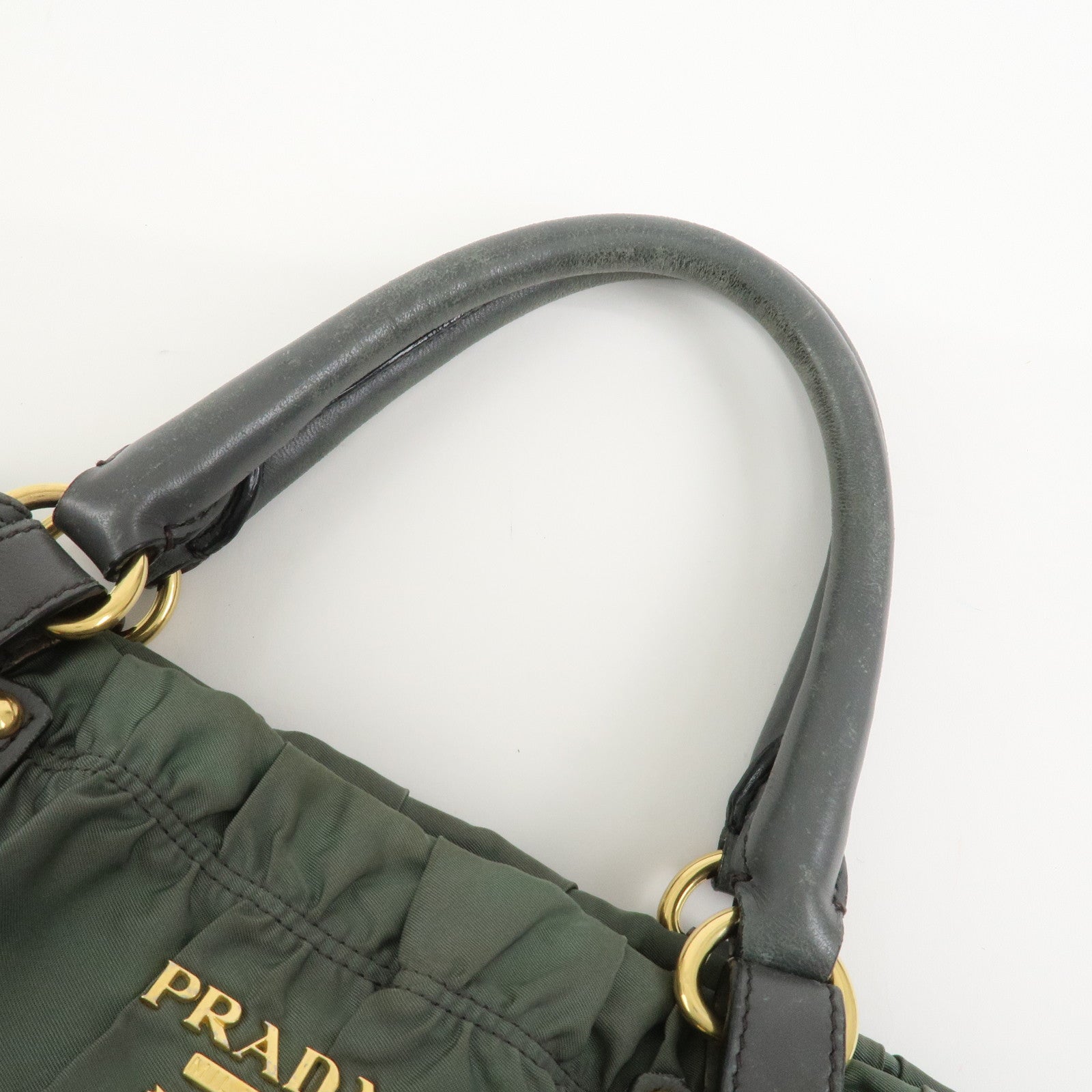 PRADA Triangle Logo Nylon Leather 2Way Bag Hand Bag Green 1BA336