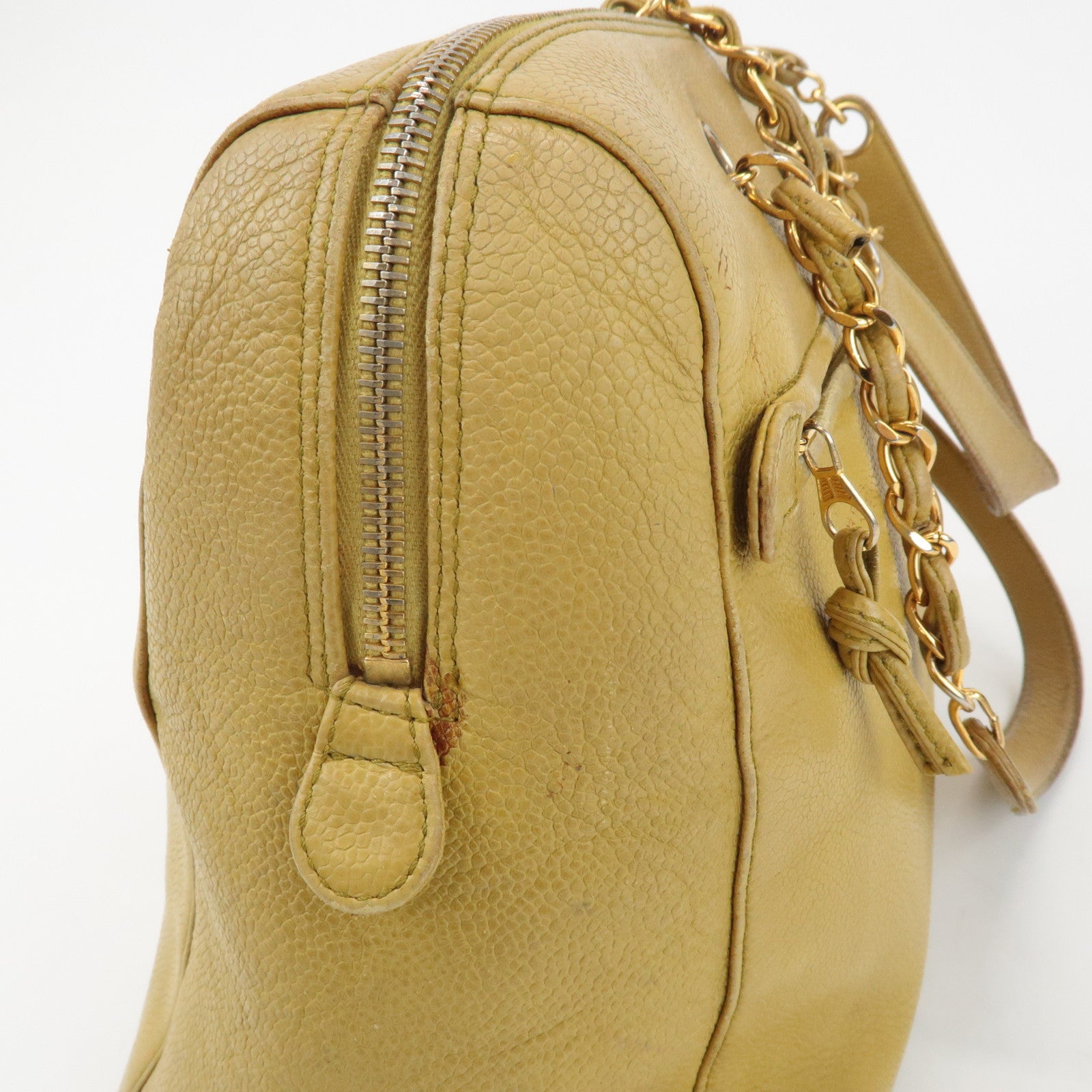 CHANEL COCO Mark Caviarskin Chain Shoulder Bag Yellow