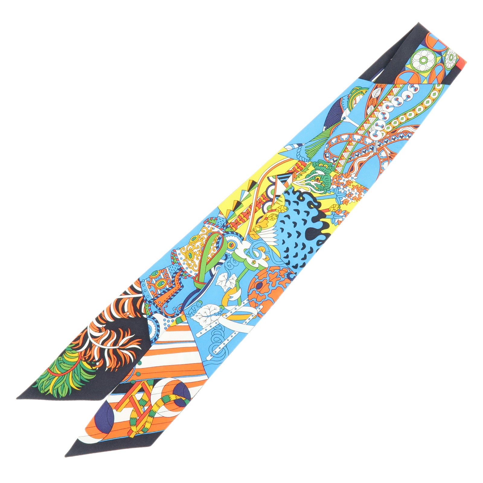 HERMES Twilly Silk 100% Scarf De l'Ombrelle aux Duels Vieux Blue