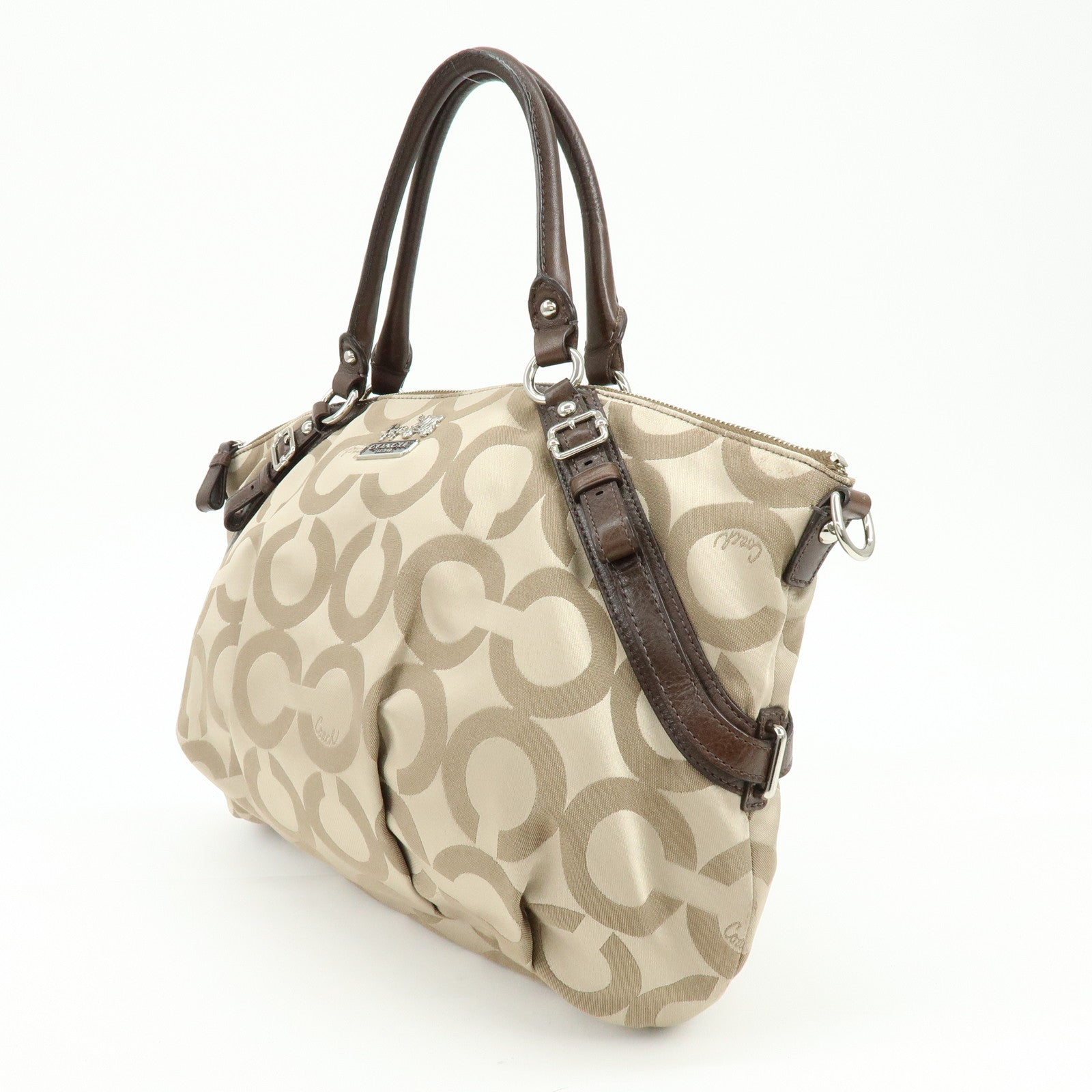 COACH Signature Nylon Learher 2Way Shoulder Bag Hand Bag Gold Brown