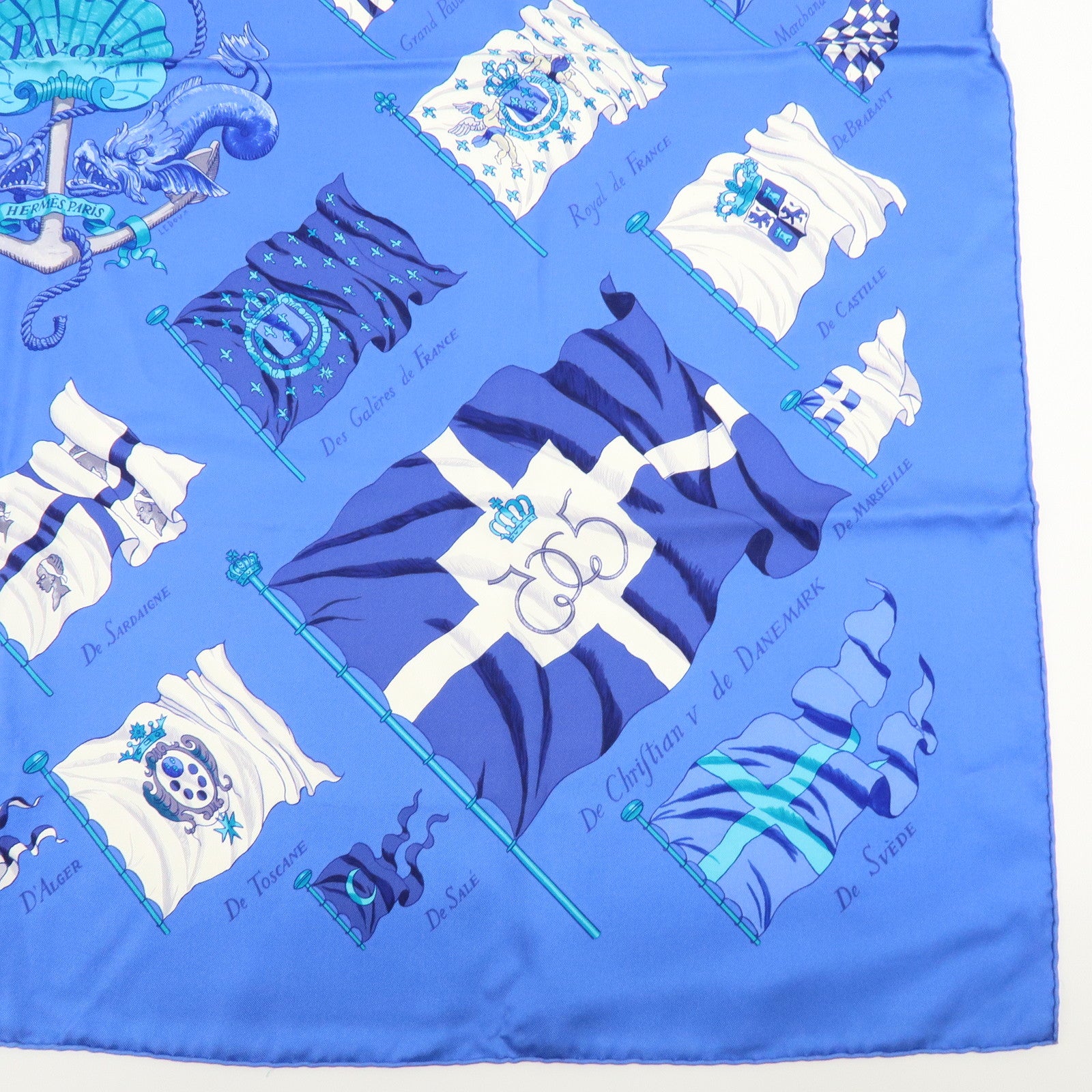 HERMES Carre 90 Silk 100% PAVOIS Scarf Blue