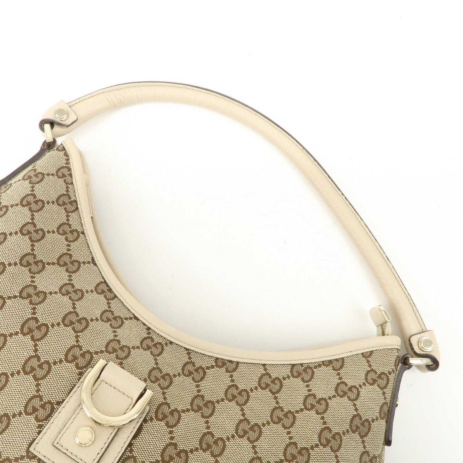 GUCCI Abbey Leather GG Canvas Shoulder Bag Beige Ivory 130737