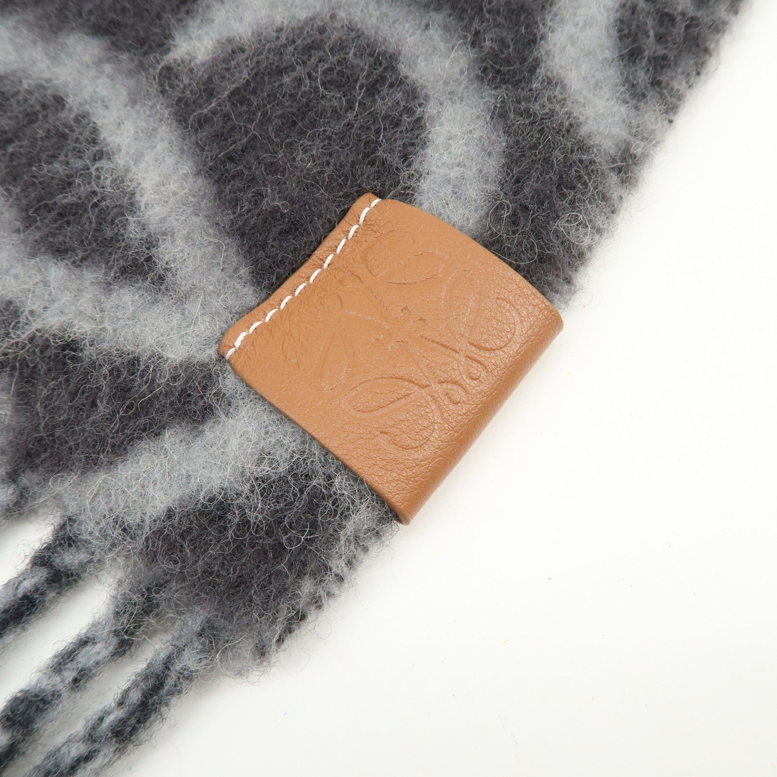 LOEWE Anagram Alpaca Wool Nylon Scarf Shawl Gray