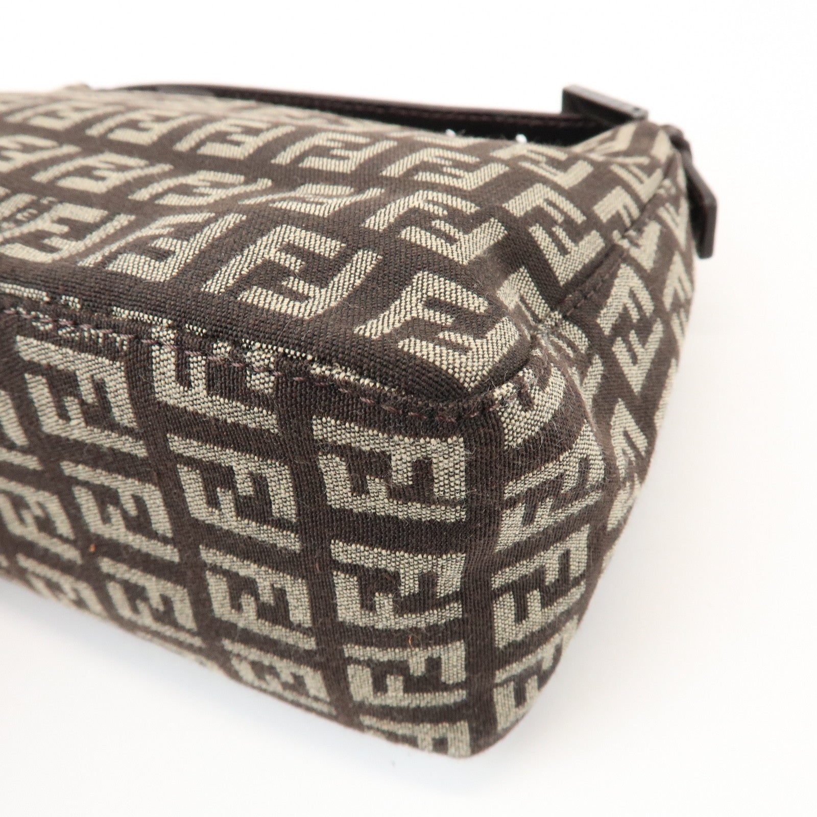 FENDI Zucchino Canvas Leather Hand Bag Pouch Bag Brown 8N00001