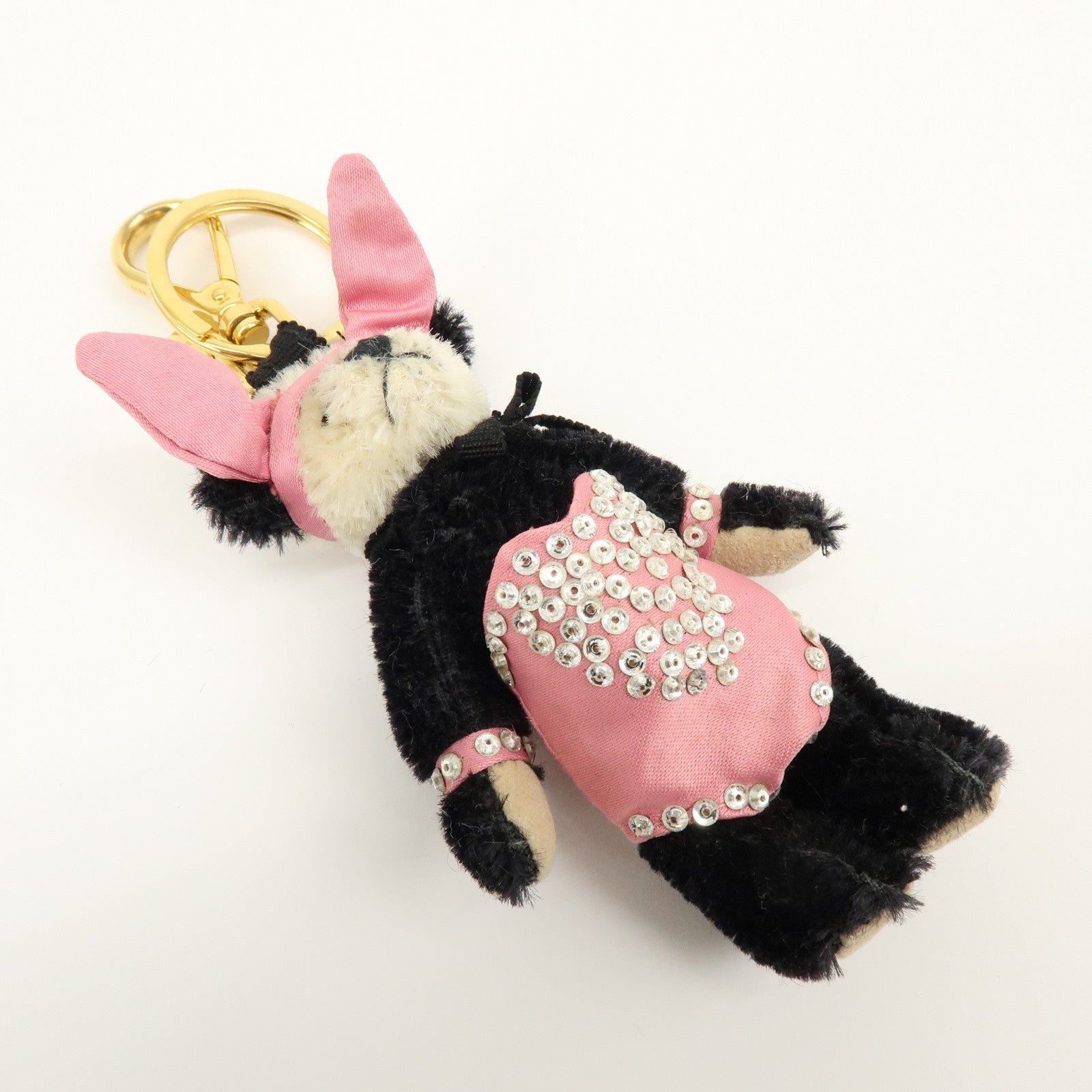 PRADA Triangle Logo Bag Key Charm Panda Bunny Black Pink