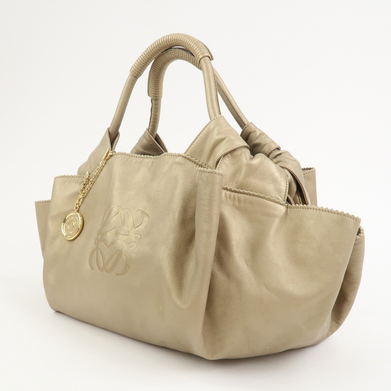 LOEWE Anagram Nappa Aire Leather Hand Bag Tote Bag Gold