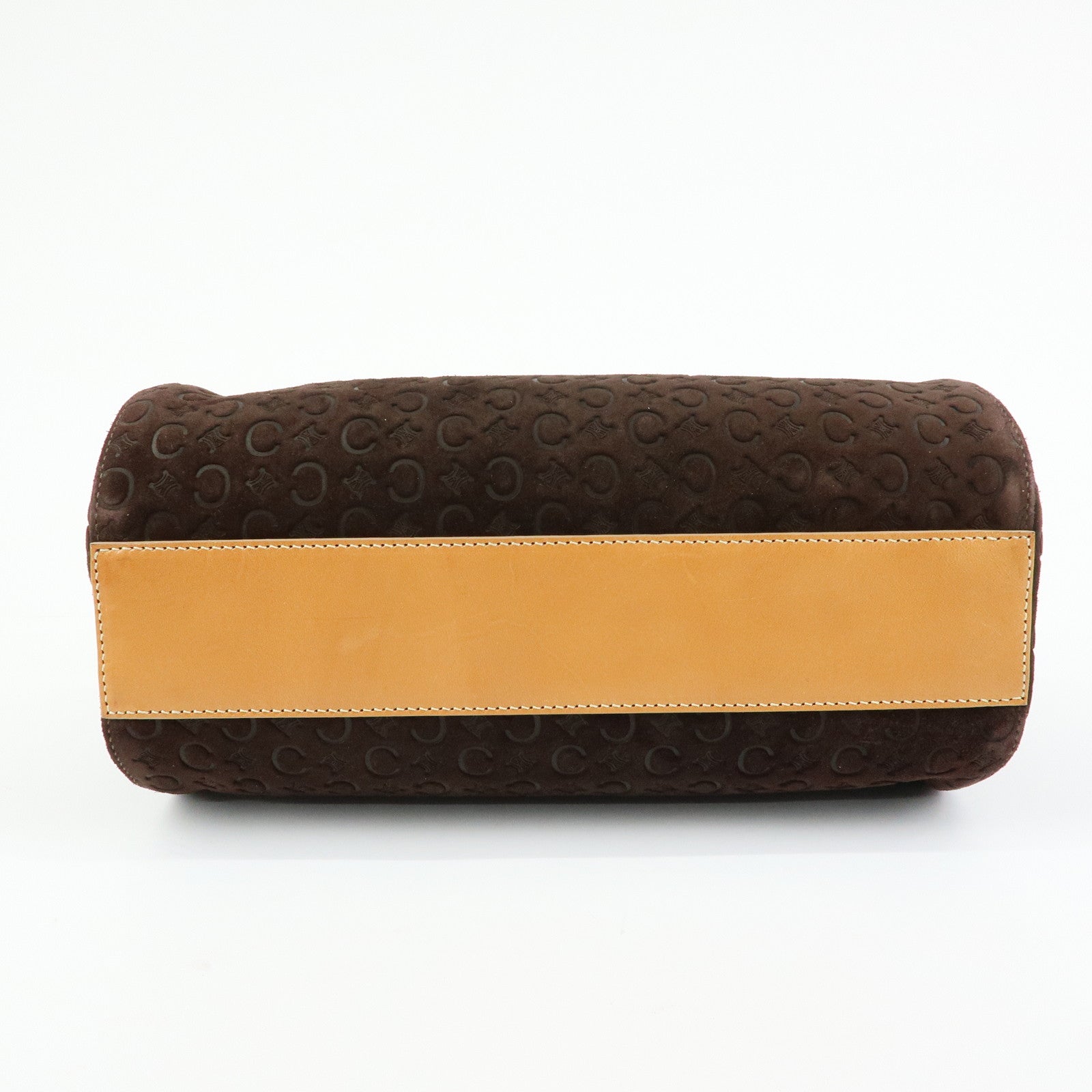 CELINE C Macadam Suede Leather Hand Bag Drum Bag Dark Brown