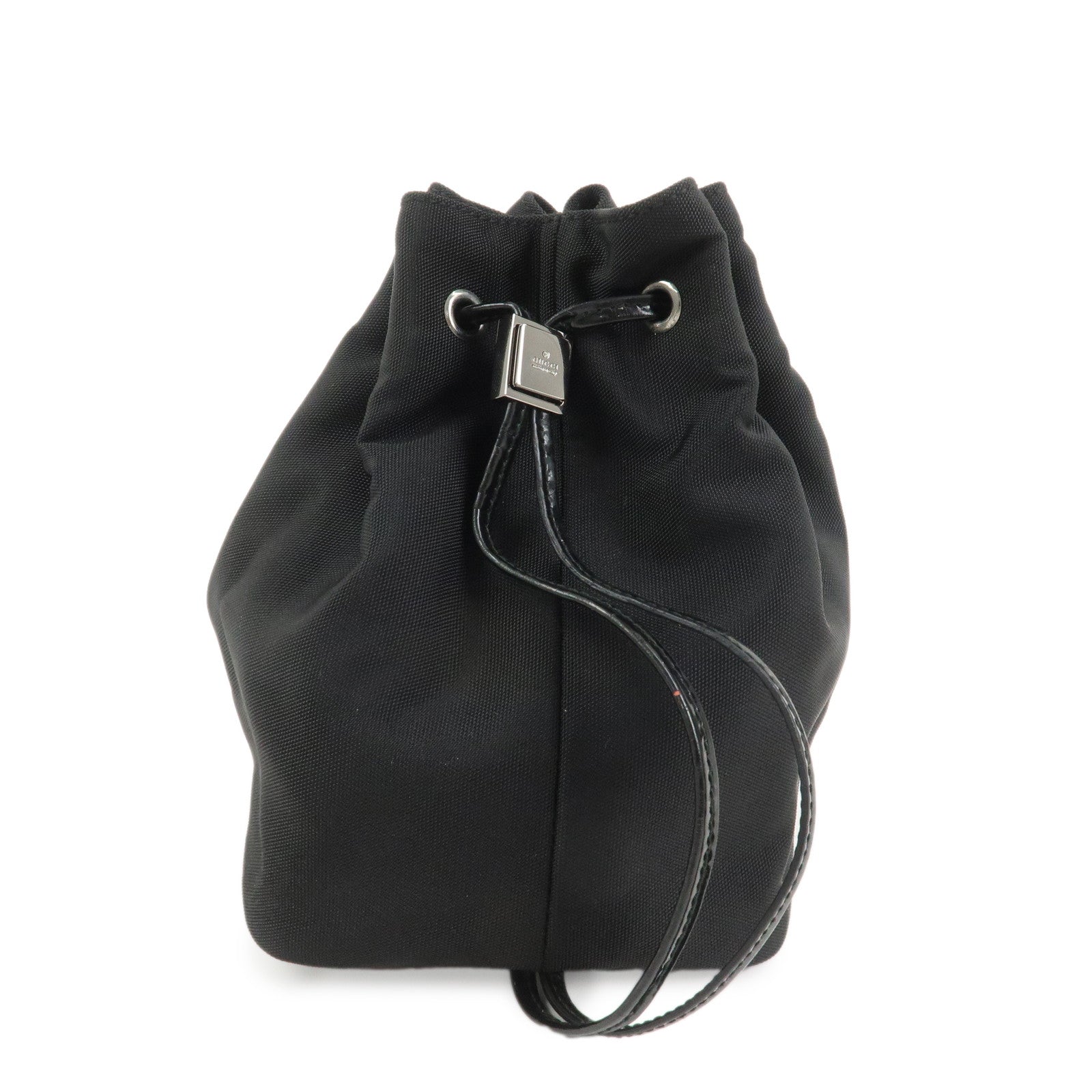 GUCCI Nylon Patent Leather Cosmetic Pouch Hand Bag Black 390・0973