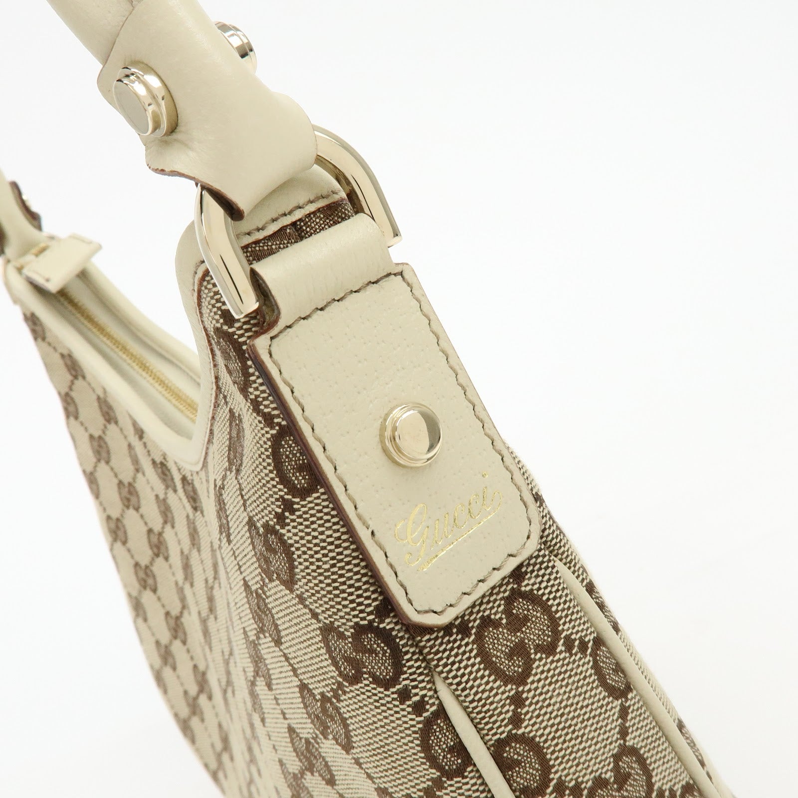 Gucci Abbey GG Canvas Leather Shoulder Bag Beige White 130738