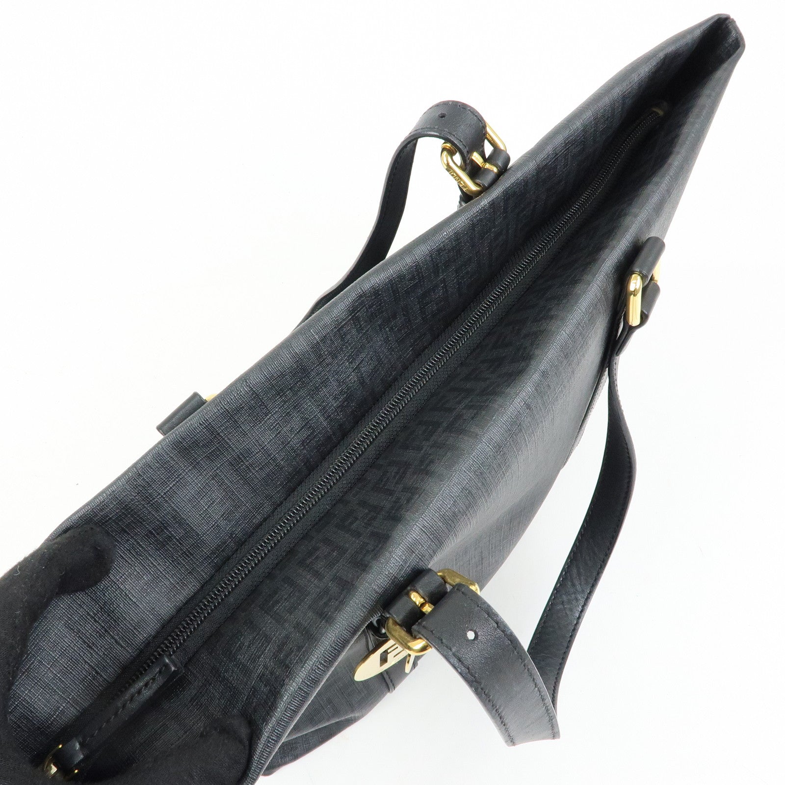 FENDI Zucchino PVC Leather Tote Bag Hand Bag Black 8BH215
