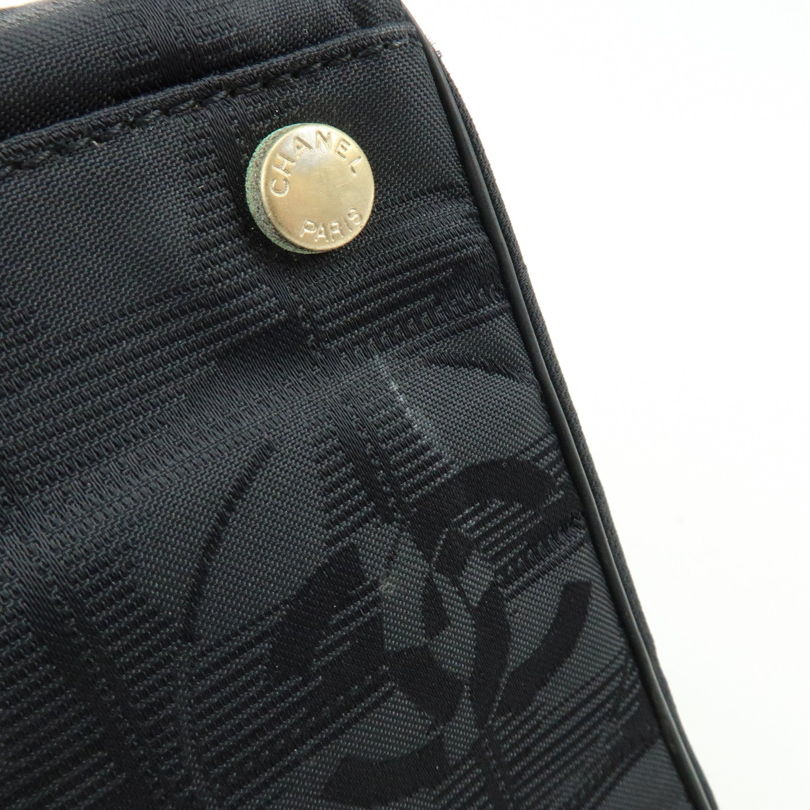 CHANEL New Travel Line Nylon Jacquard Leather Hand Bag Black
