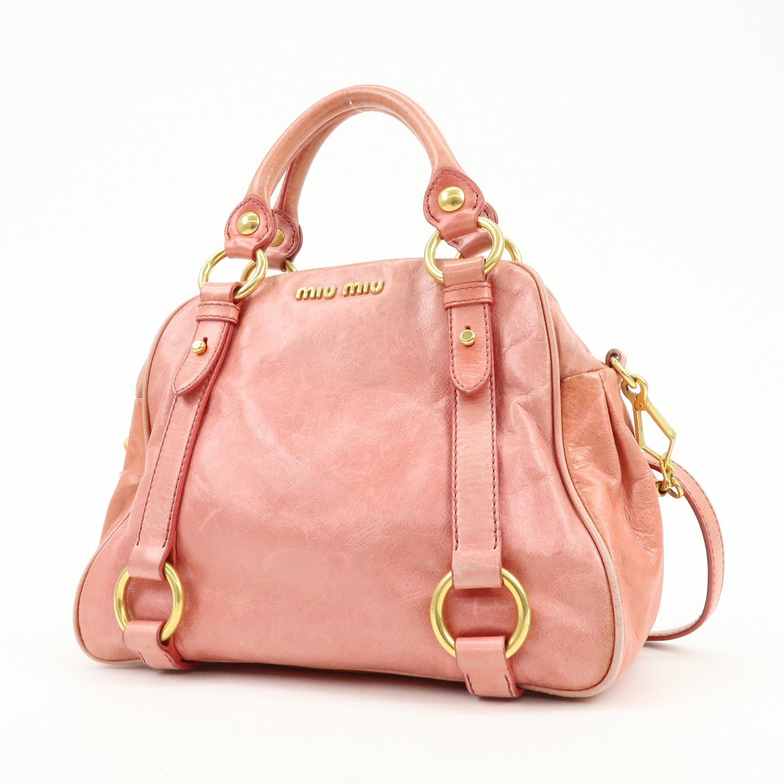 MIU MIU Leather 2Way Bag Hand Bag Shoulder Bag Pink