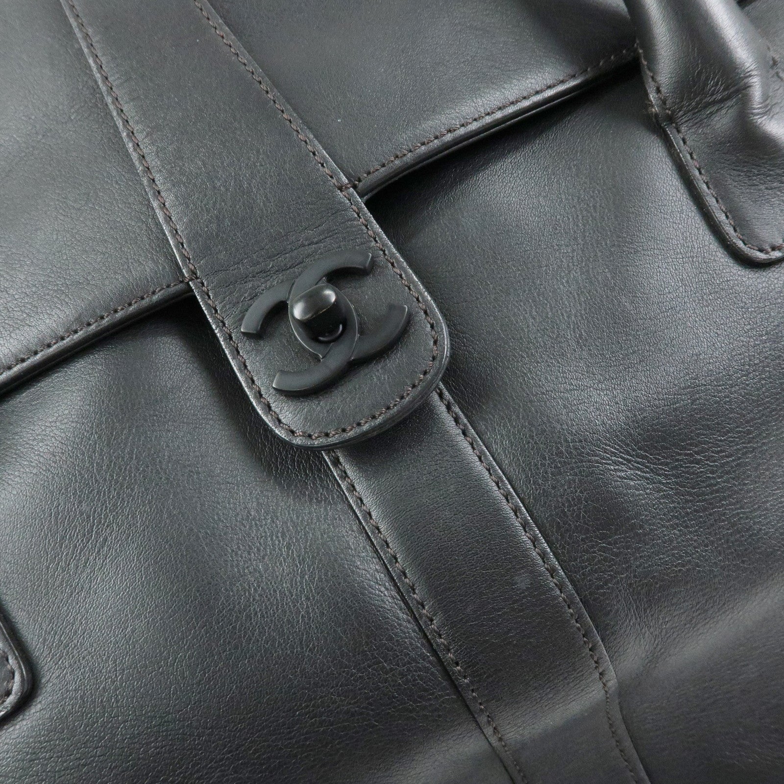 CHANEL COCO Mark Calf Leather Boston Bag Hand Bag Black