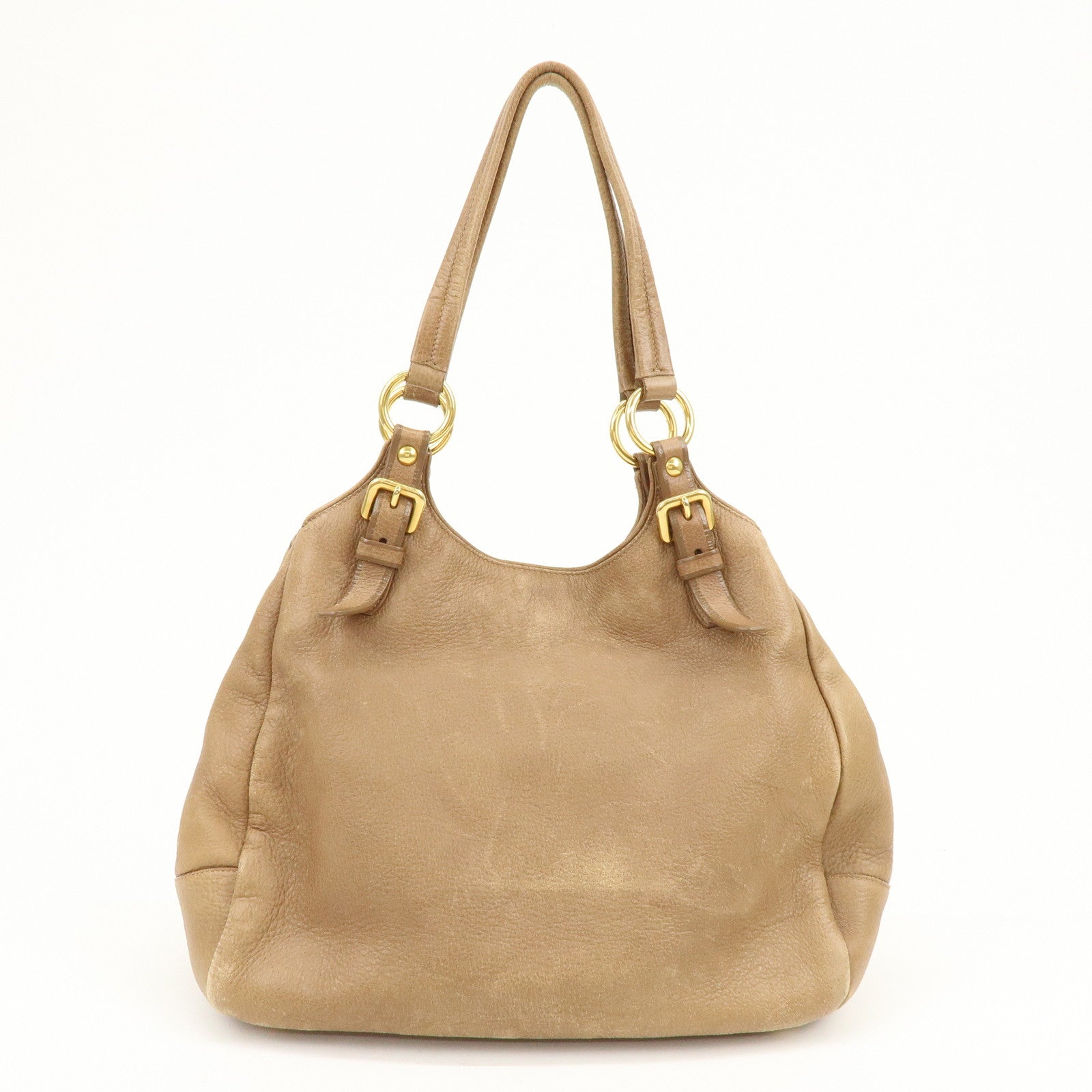 PRADA Leather Shoulder Bag Hand Bag Light Brown